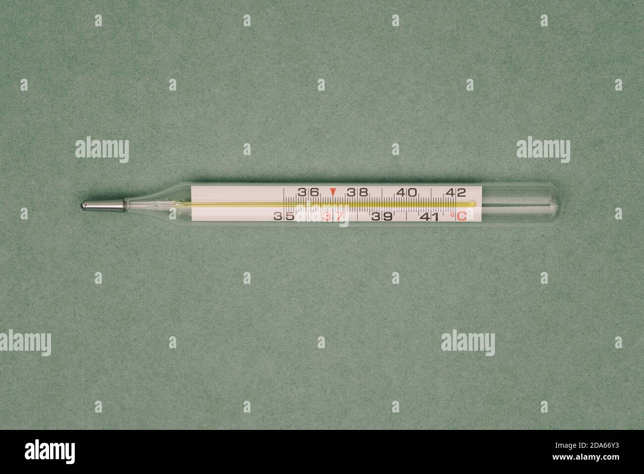 Glass mercury thermometer. Medical instrument for measuring human body