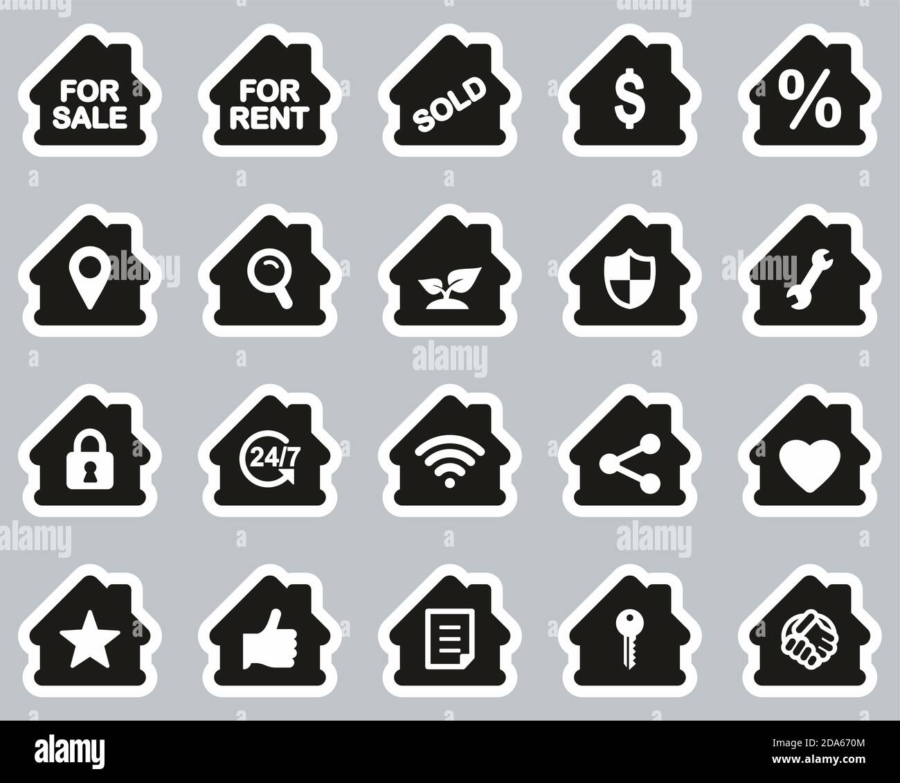 Real Estate Icons Black & White Sticker Set Big Stock Vector Image ...