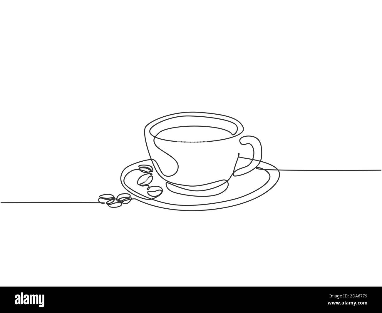 Single continuous line drawing of a cup of coffee drink with coffee