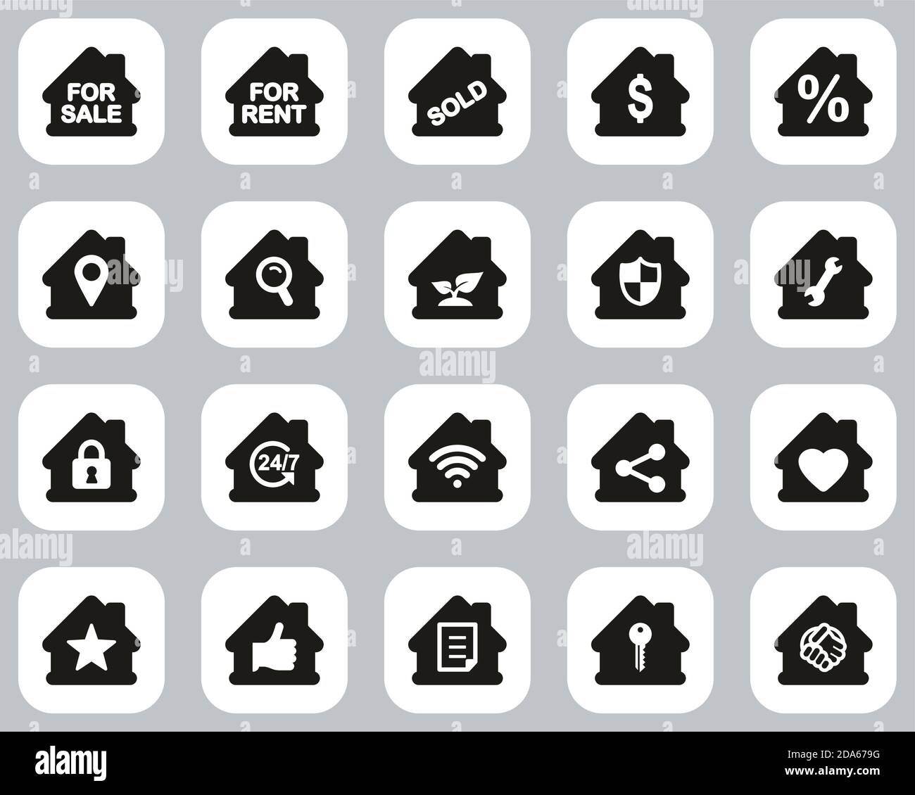 Real Estate Icons Black & White Flat Design Set Big Stock Vector Image ...
