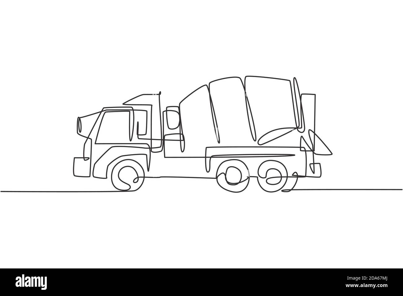 One single line drawing of truck mixer for mobile mixing cement vector