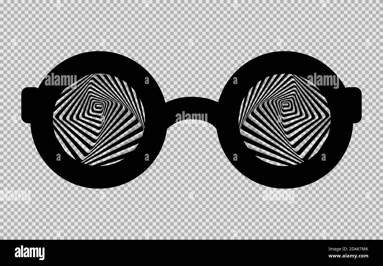 black hypnotic glasses isolated on a transparent background. Vector