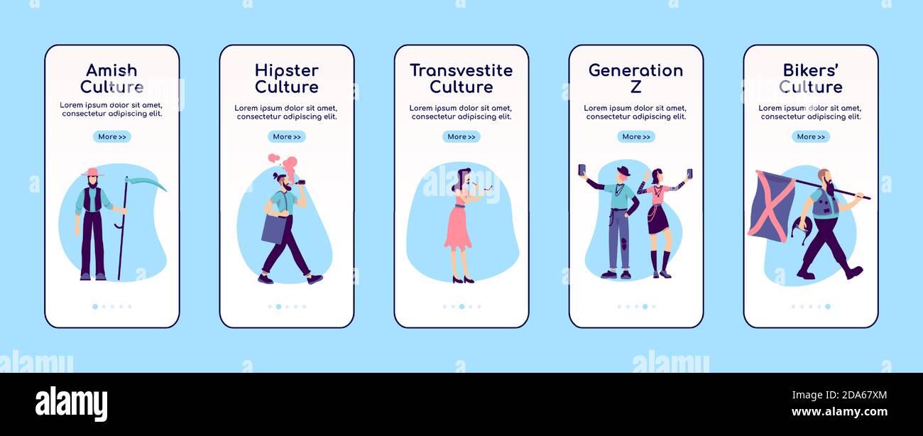 Subculture onboarding mobile app screen flat vector template Stock Vector