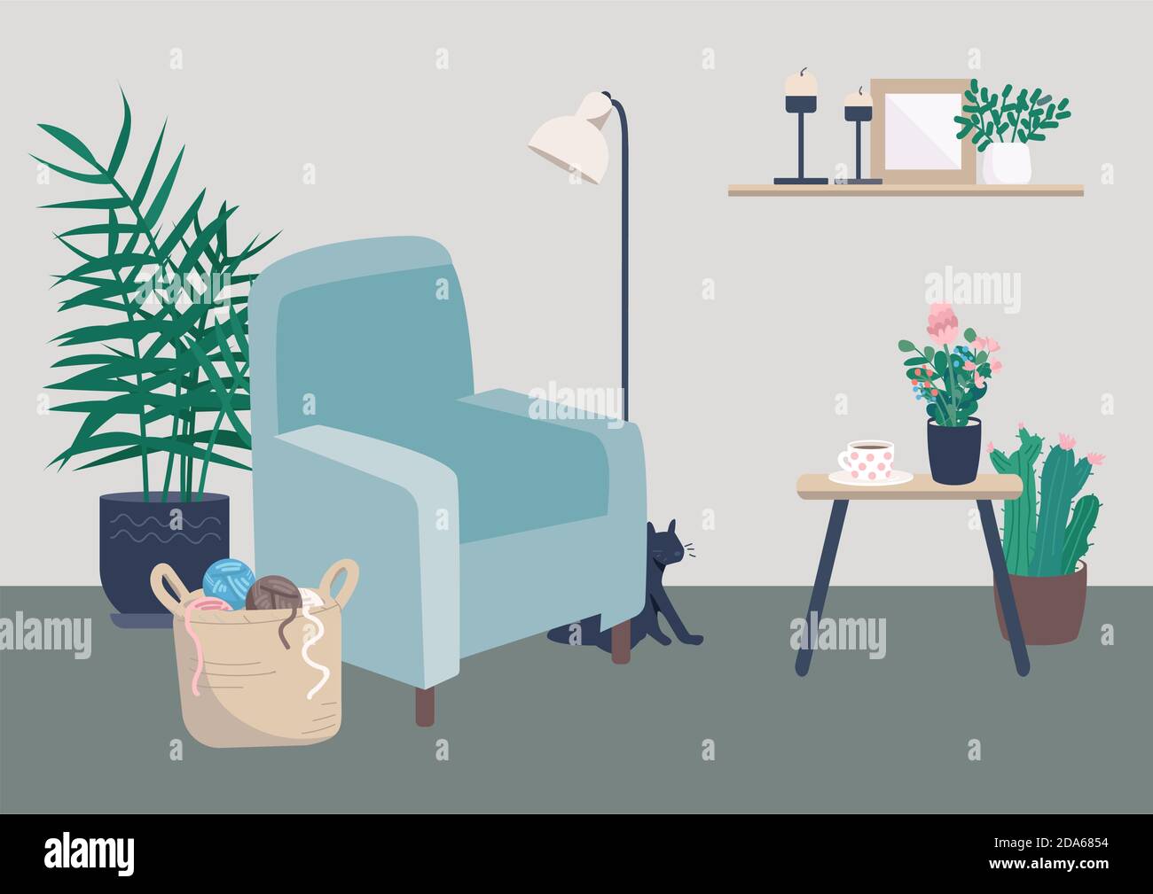 Cozy living room flat color vector illustration Stock Vector Image ...