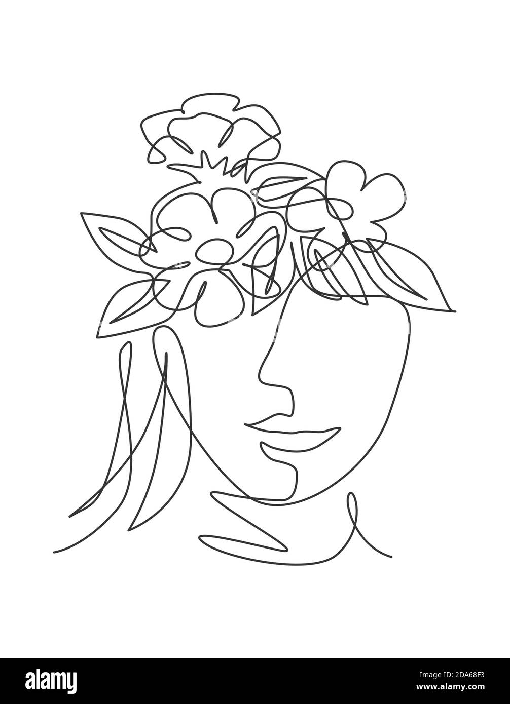 Single continuous line drawing nature portrait minimalist. Flower bouquet  head concept. Beauty floral cosmetic salon abstract face print Stock Vector  Image & Art - Alamy