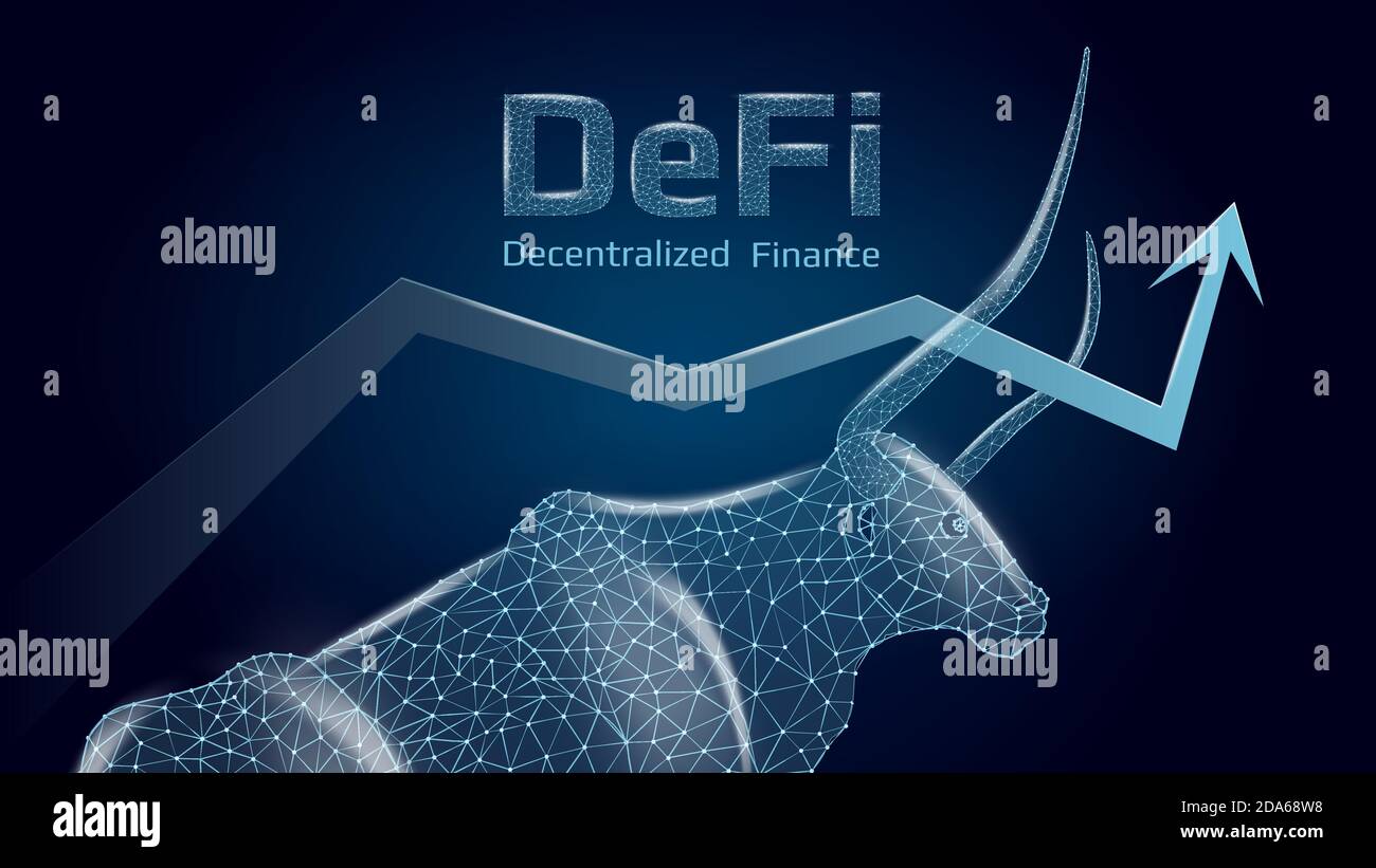 Defi decentralized finance bullish trend with a polygonal bull and an  upward arrow on dark blue background. Modern neon vector illustration Stock  Vector Image & Art - Alamy
