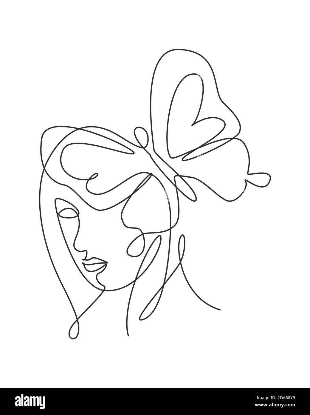 One Single Line Drawing Woman With Butterfly Line Art Vector Illustration Female Abstract Face Butterfly Botany Portrait Minimalistic Print Style Stock Vector Image Art Alamy