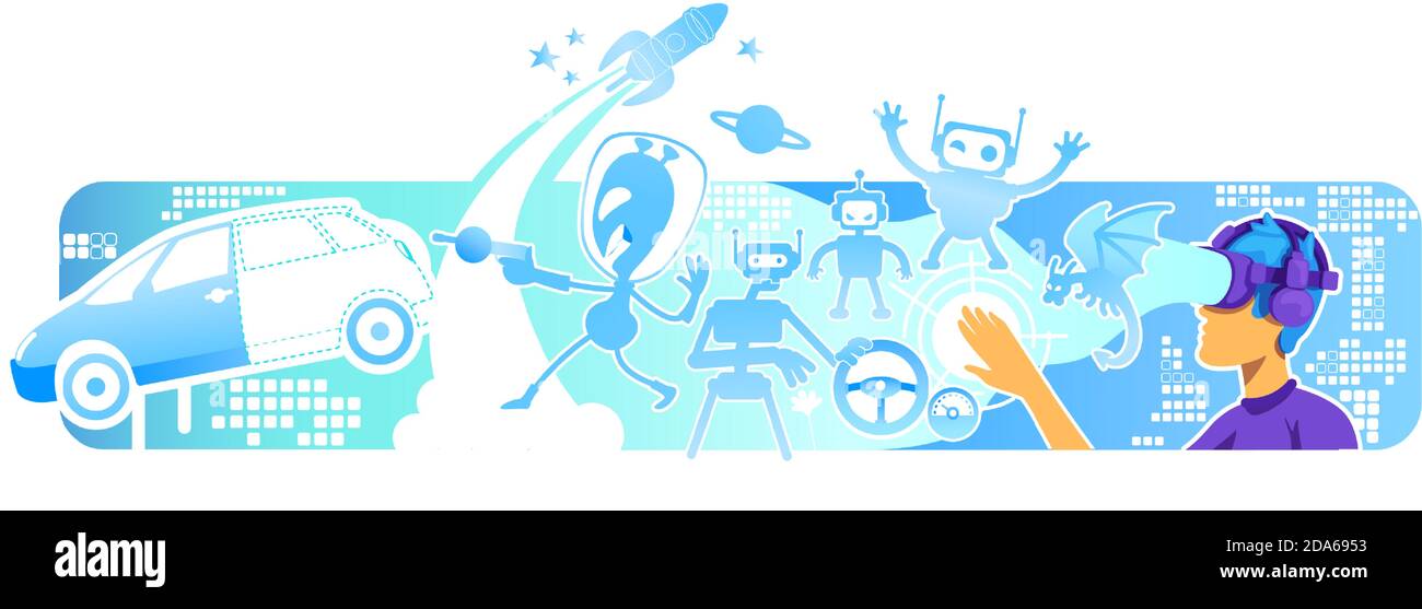 Virtual reality experience 2D vector web banner, poster Stock Vector