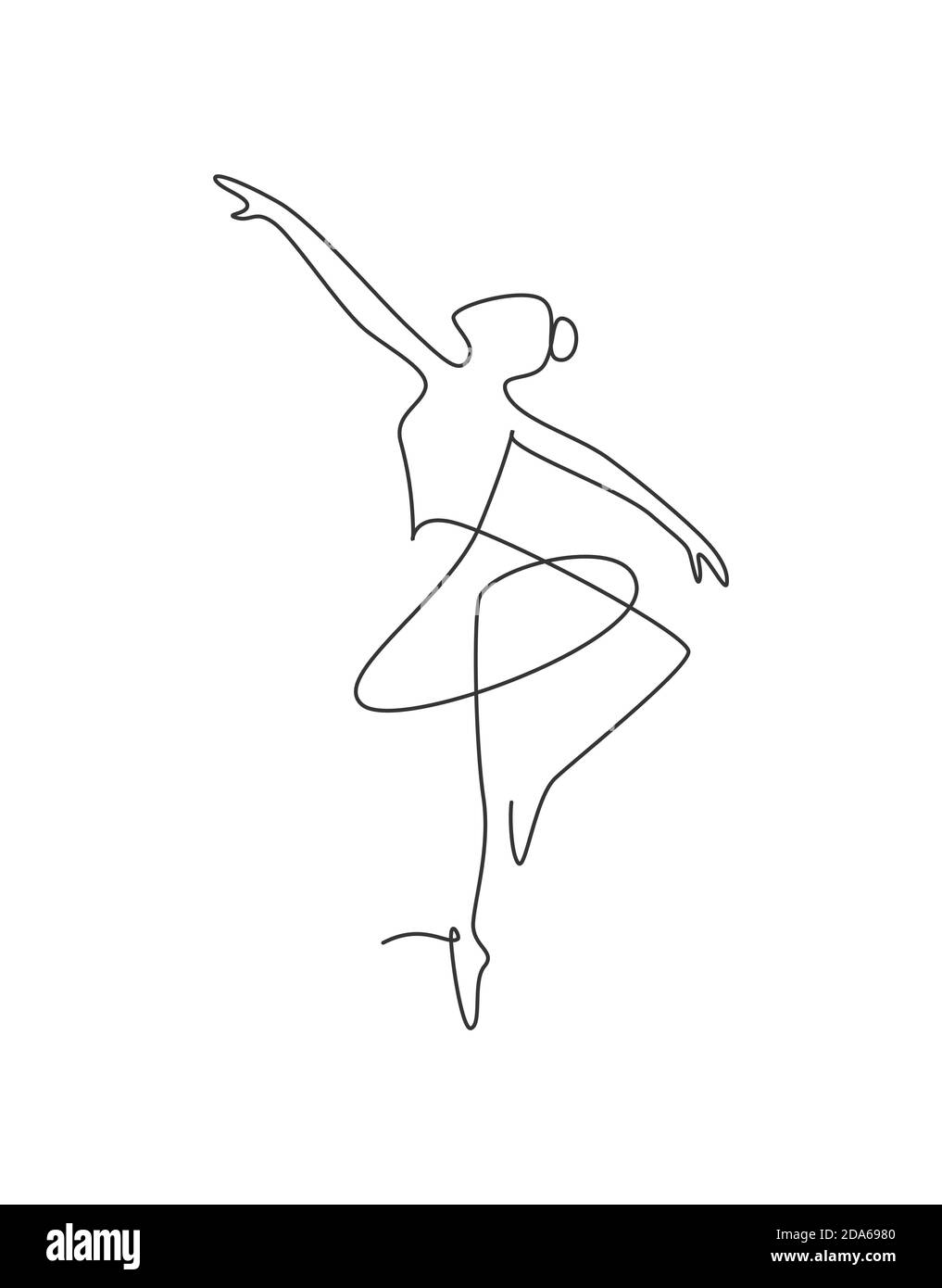 Single continuous line drawing ballerina in ballet motion dance ...