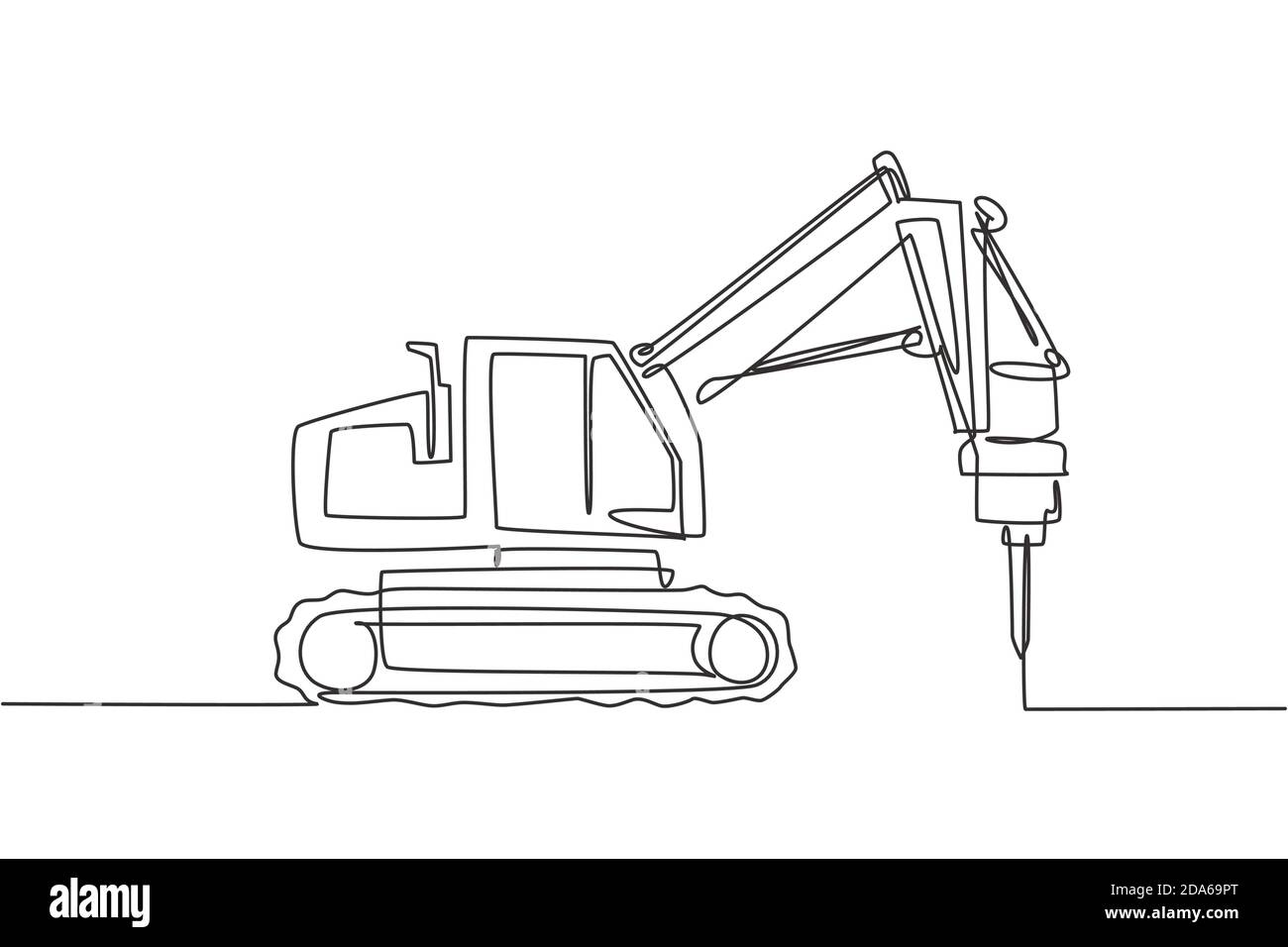 One single line drawing of truck driller for soil earth drilling vector