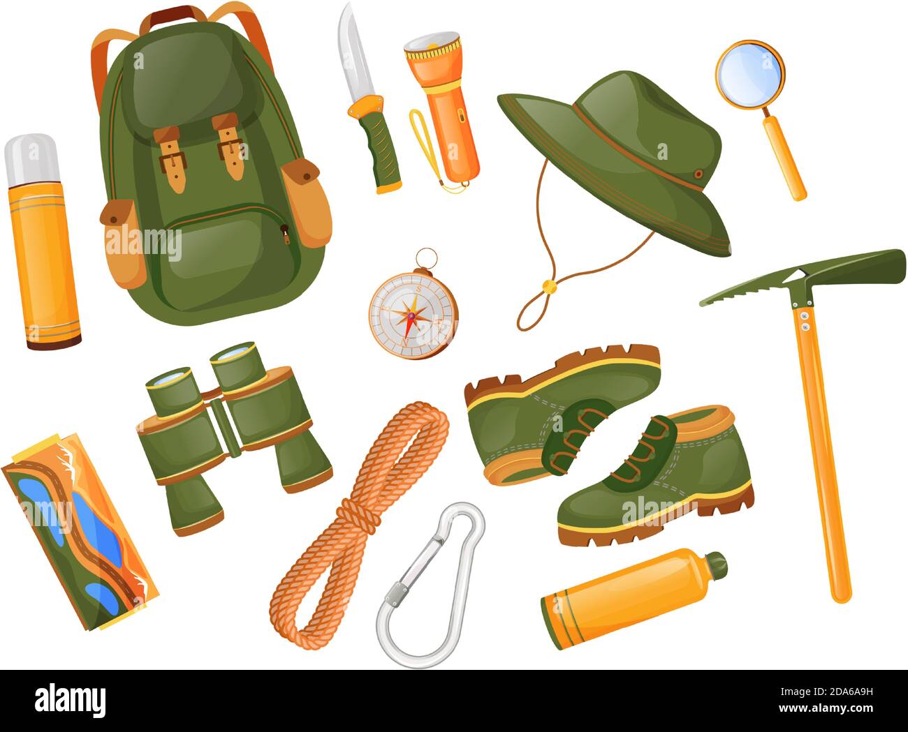 Mountaineering equipment flat color vector objects set Stock Vector
