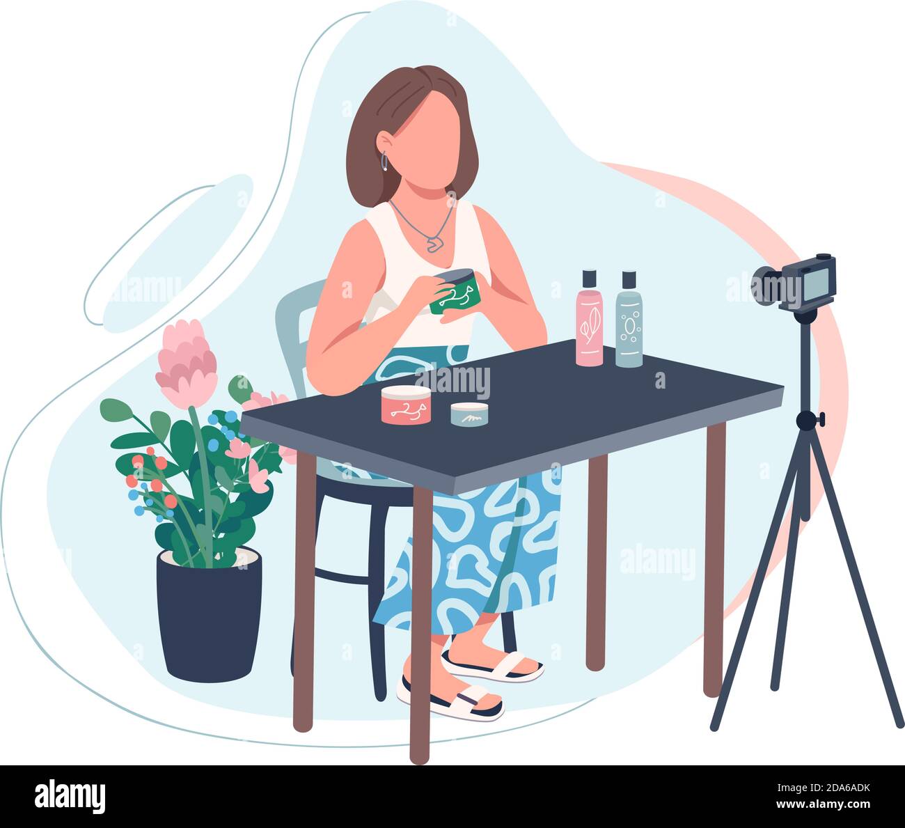 Beauty vlogger flat color vector faceless character Stock Vector
