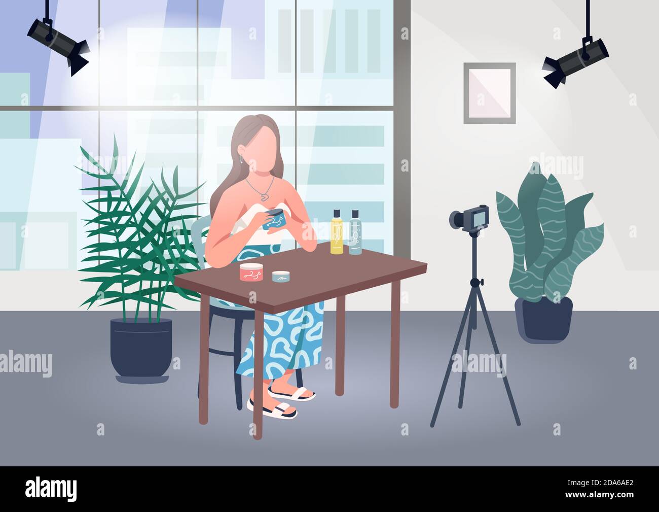 Makeup blogger flat color vector illustration Stock Vector