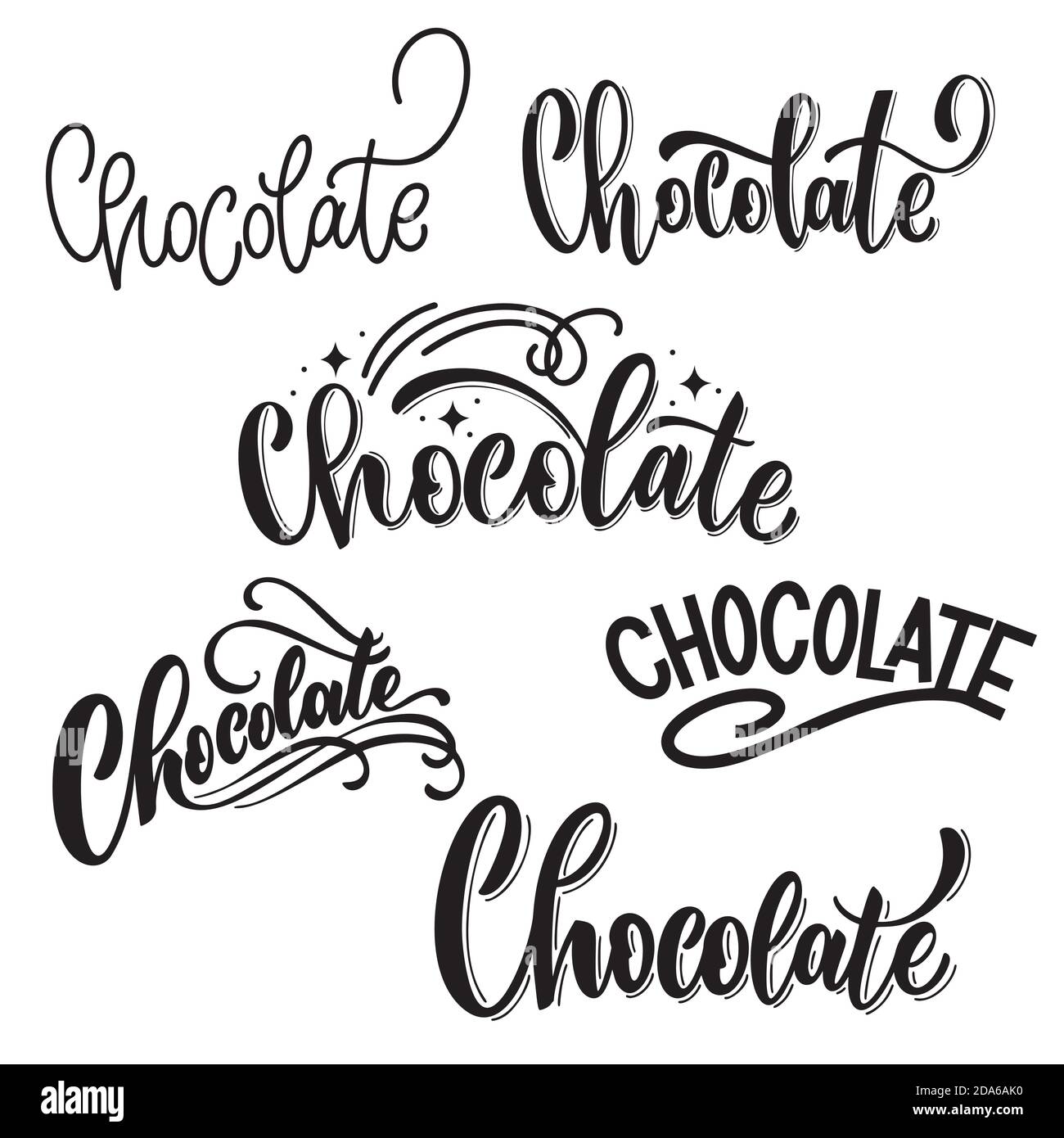 Different spelling of the word chocolate. Hand written lettering. Vector design elements for t