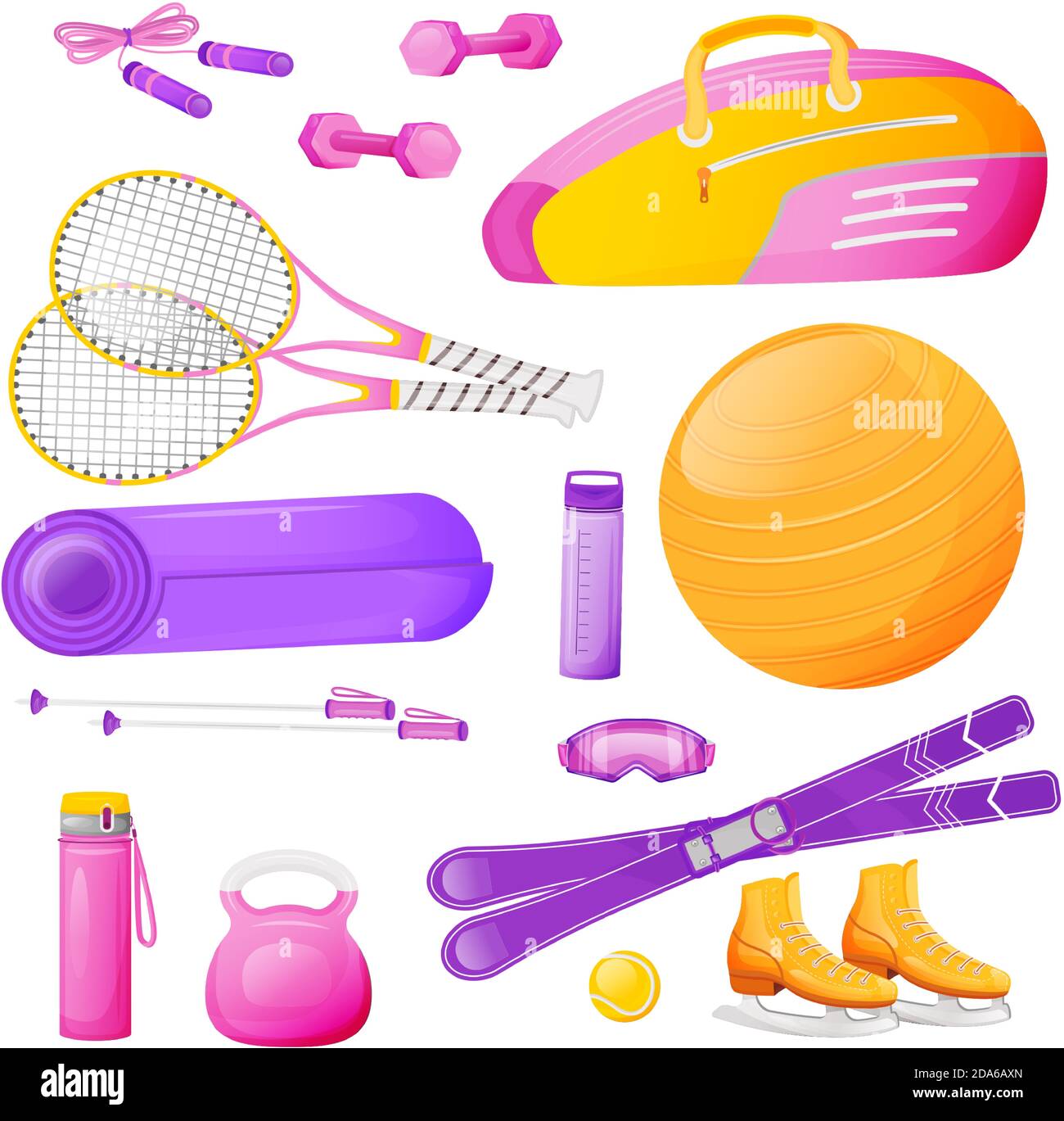 Female aerobics gear flat color vector objects set Stock Vector