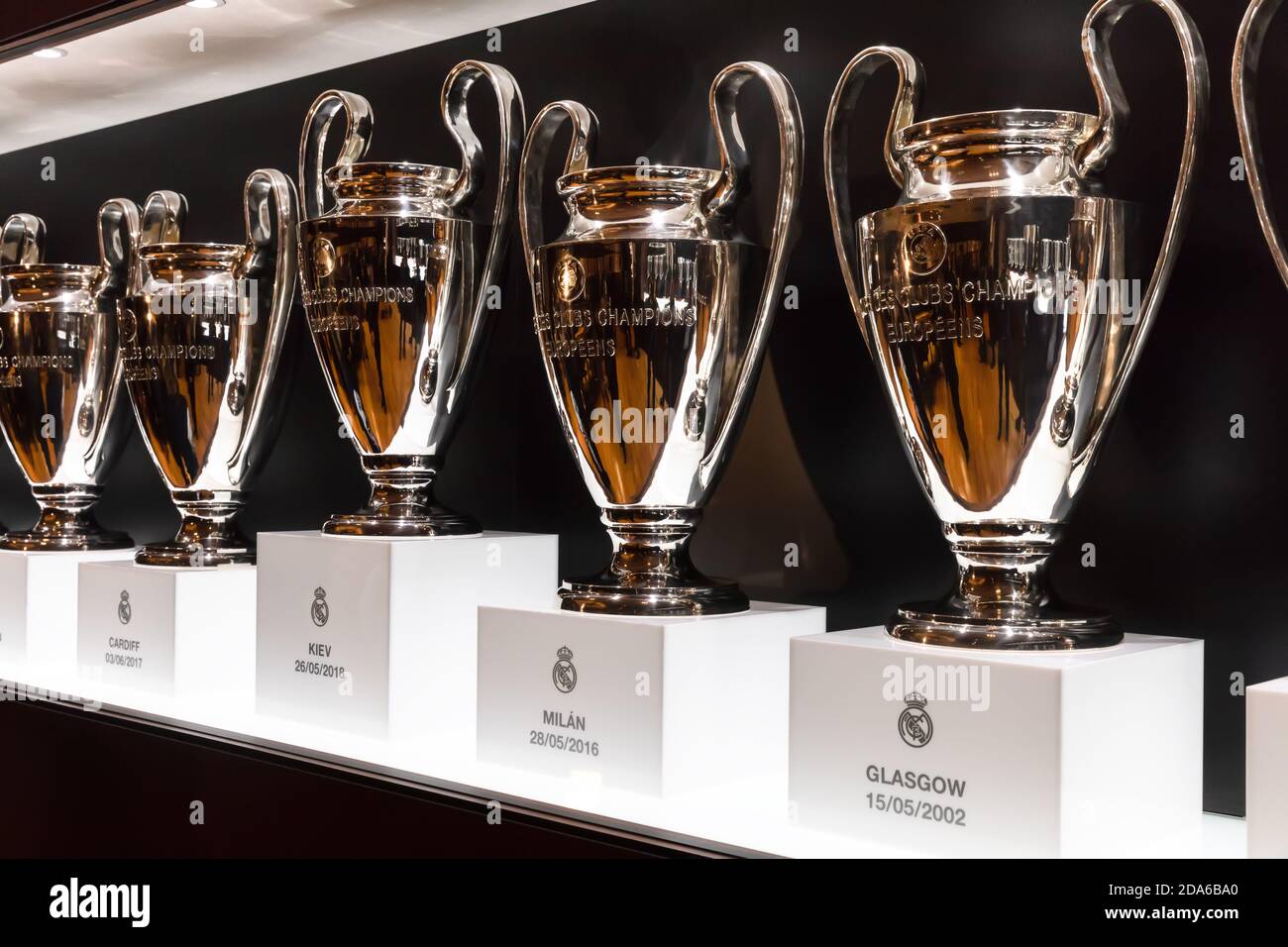MADRID SPAIN Jun 04 2018 UEFA Champions League Cups Which Won The madrid-spain-jun-04-2018-uefa-champions-league-cups-which-won-the