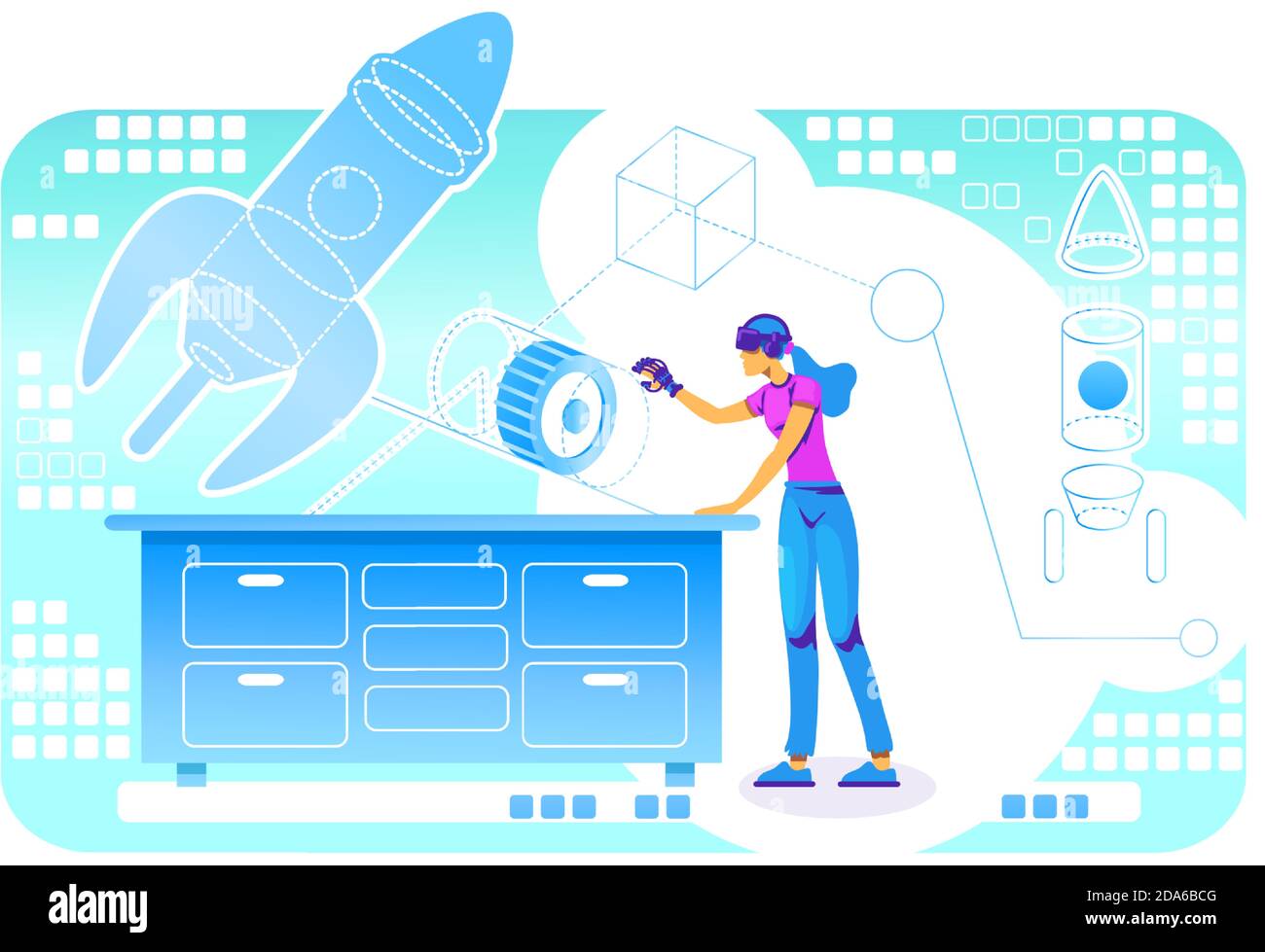 VR engineering program 2D vector web banner, poster Stock Vector