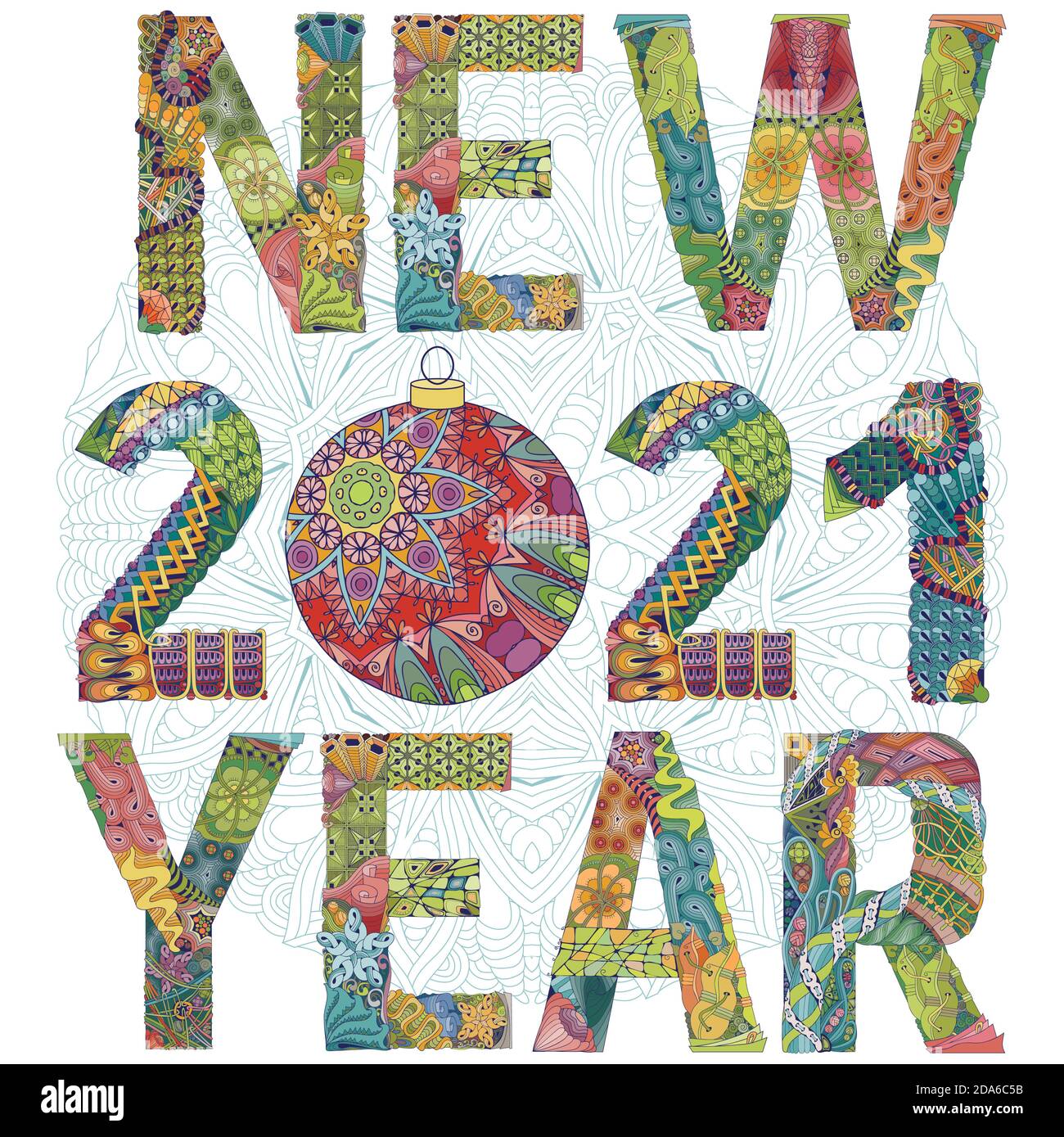 Number 2021 new year Zentangle. Vector decorative object Stock Vector