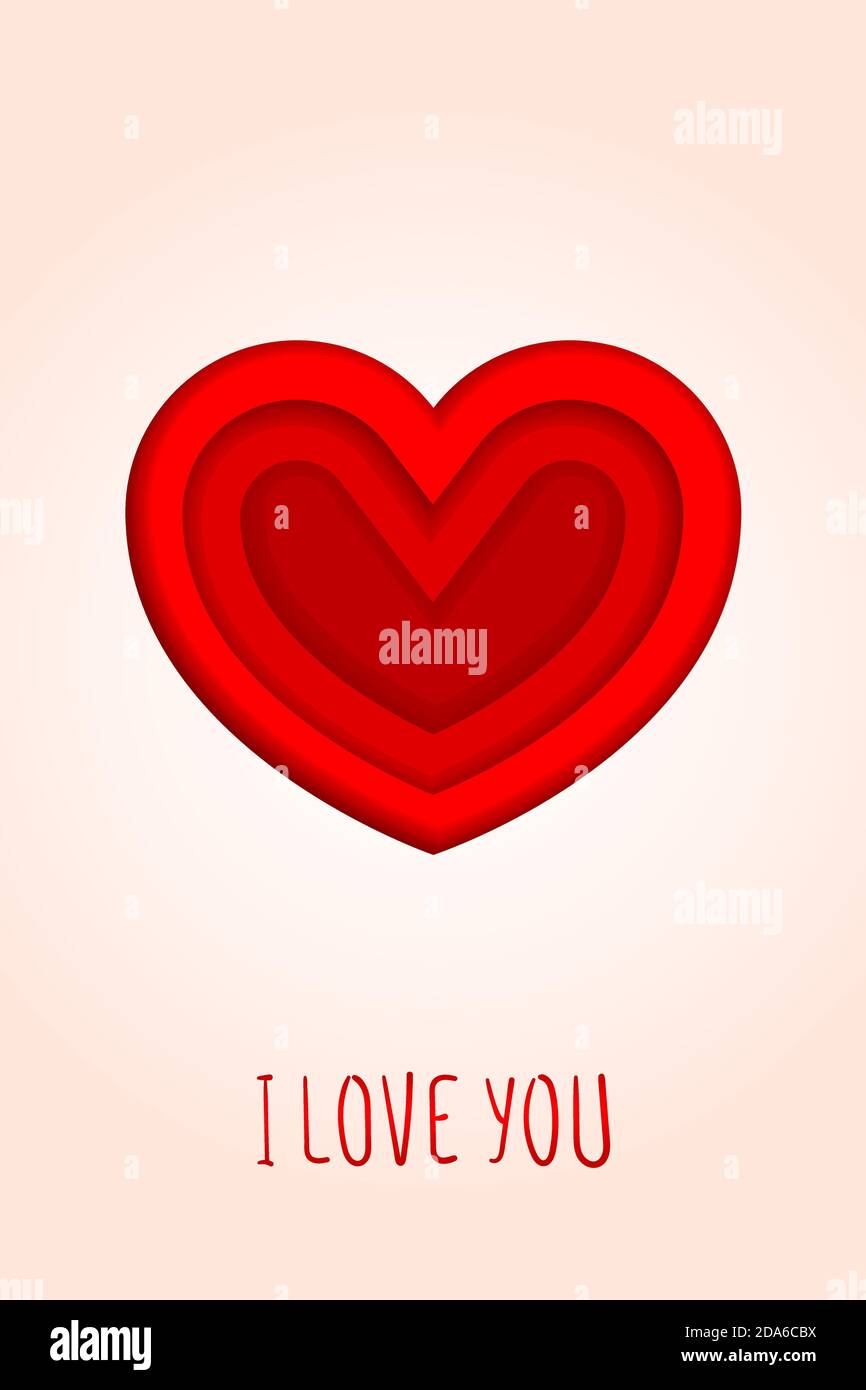 valentines day greeting card banner in trendy cut-out style. red paper ...