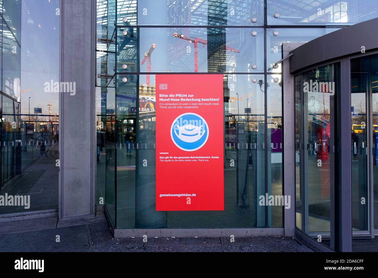 Notice wearing a face mask that covers your nose and mouth, main train