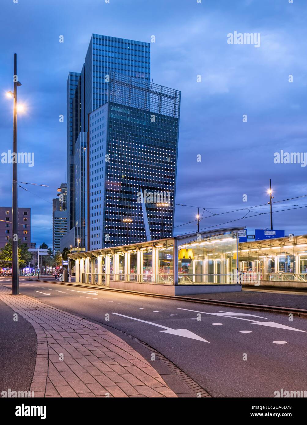 KPN Headquarters at Wilhelmina Square, Kop van Zuid, a redeveloped industrial docklands area in Rotterdam. Stock Photo