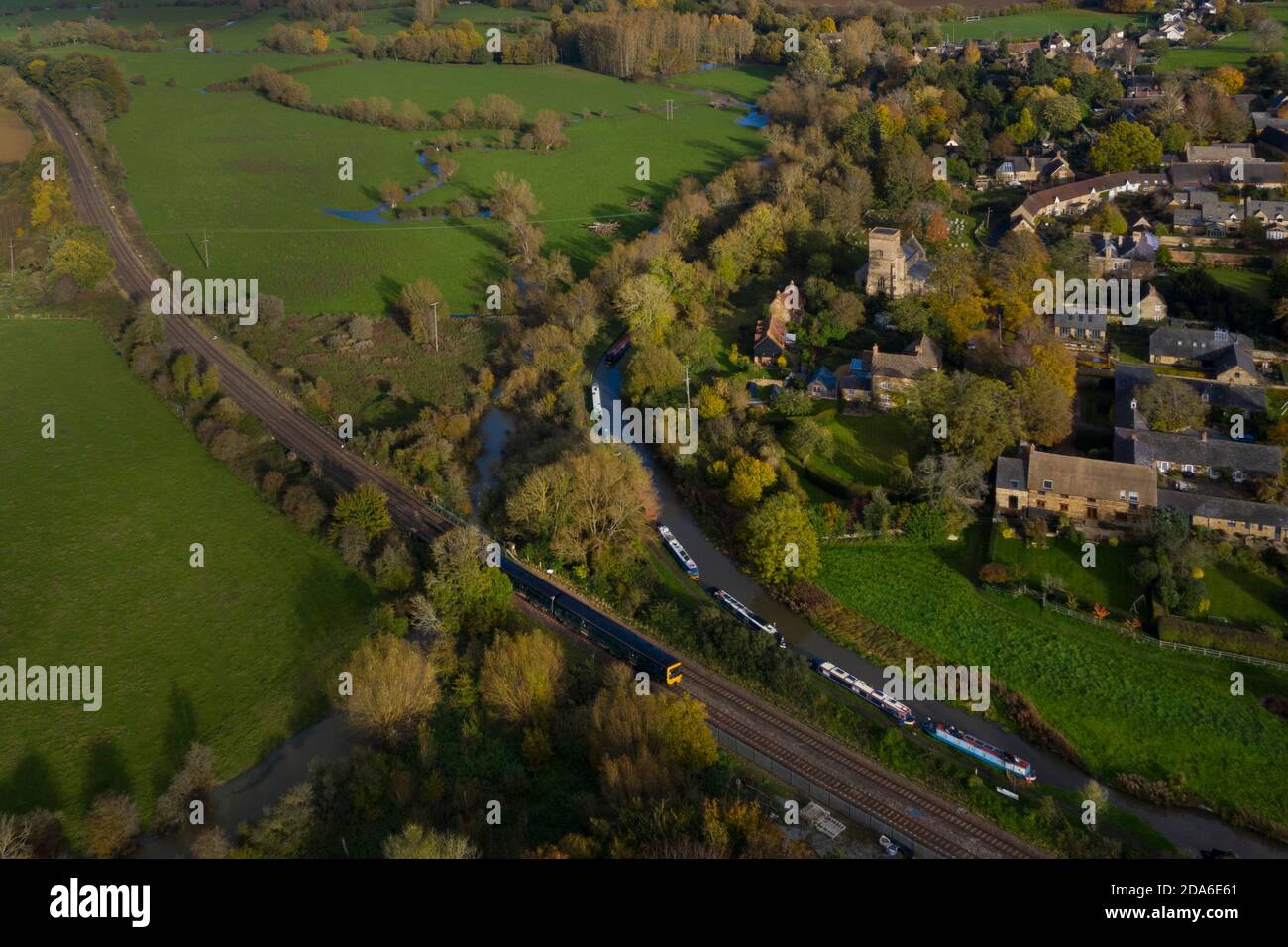 Village Railway and Canal at Lower Heyford, Oxfordshire,England Stock Photo