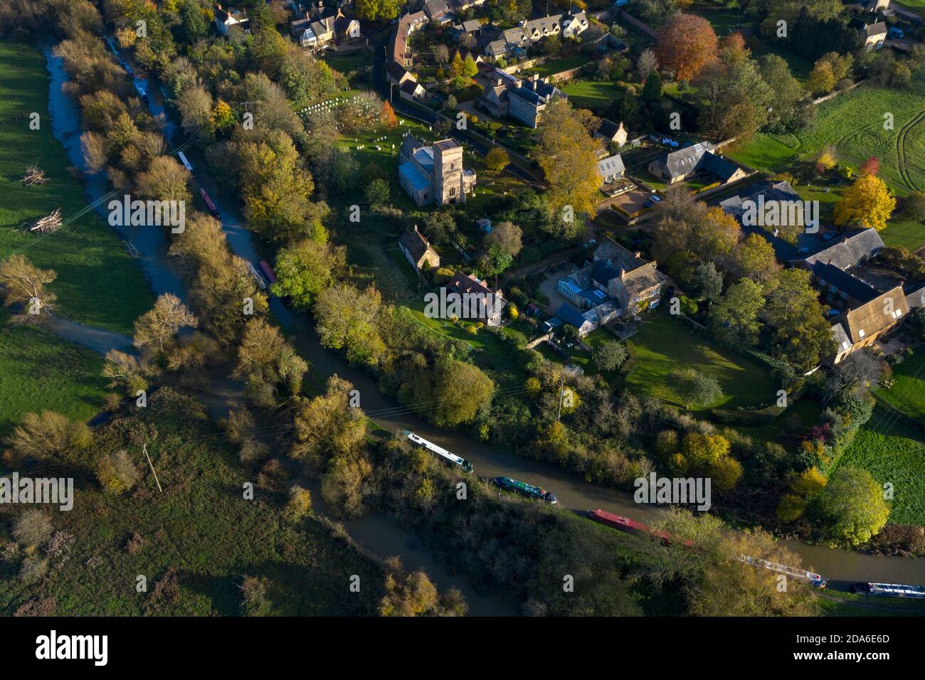 Village and Canal at Lower Heyford, Oxfordshire,England Stock Photo