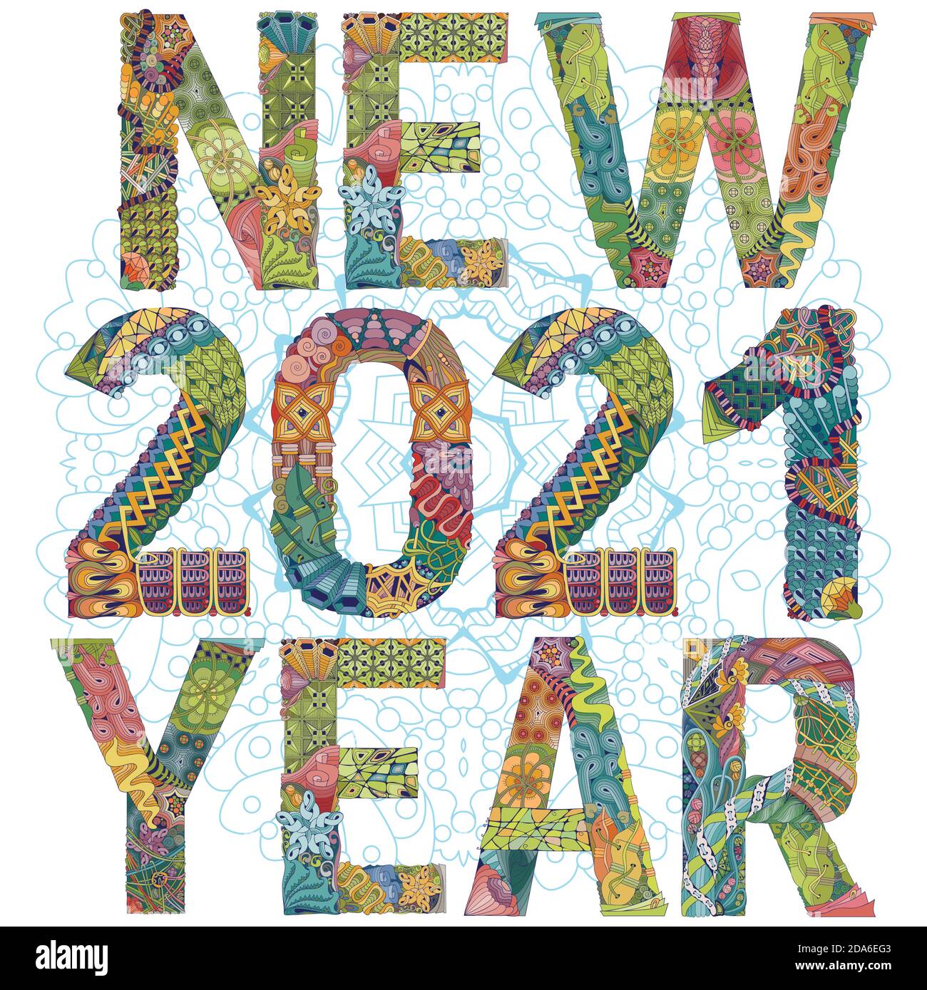 Number 2021 new year Zentangle. Vector decorative object Stock Vector