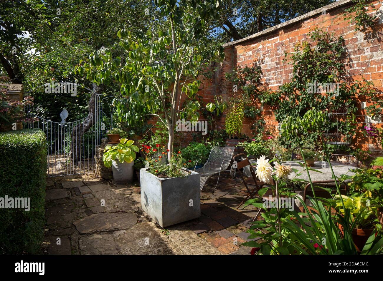 sheltered seating area in english garden,England,Europe Stock Photo