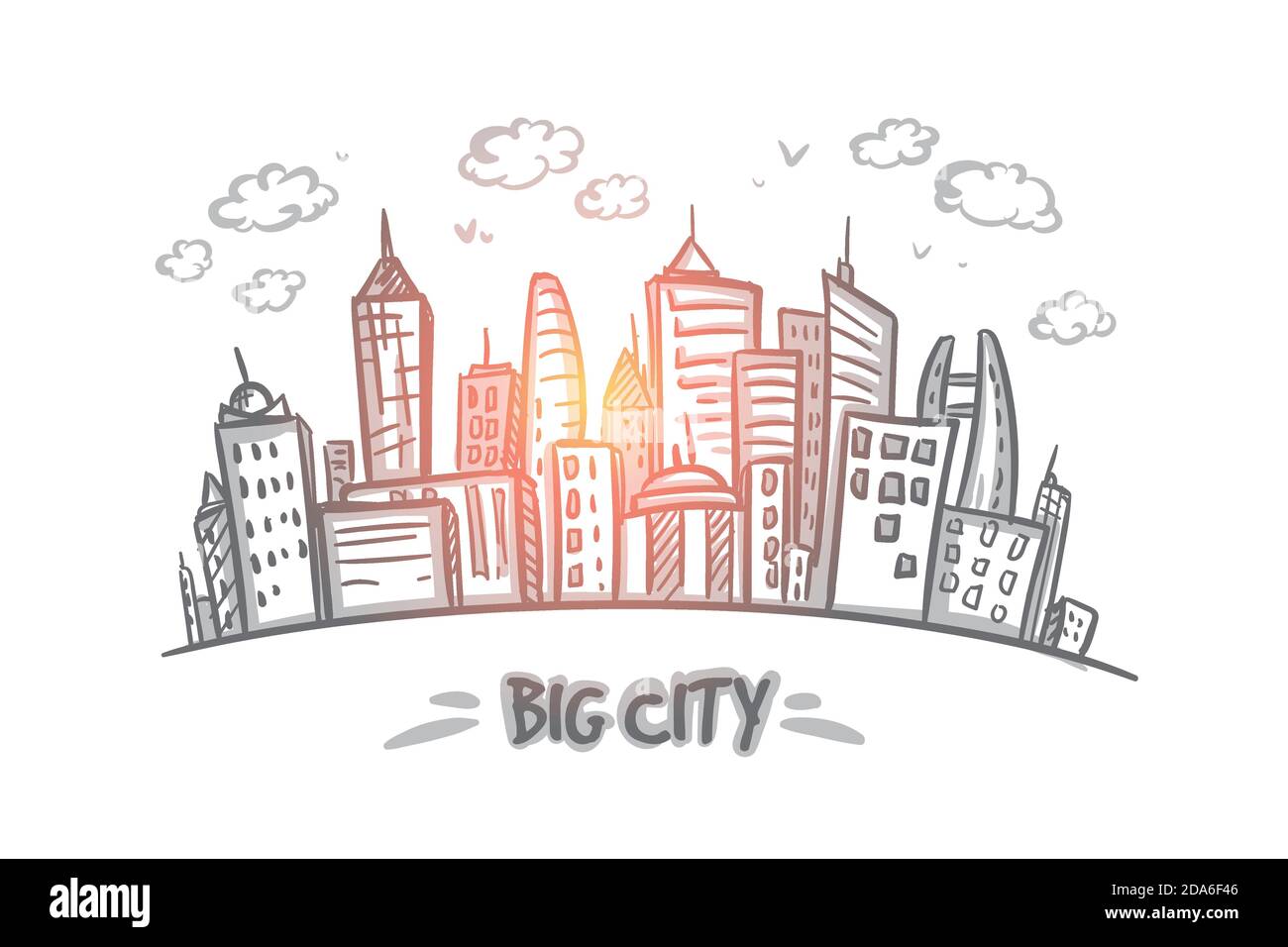 Big city concept. Hand drawn isolated vector. Stock Vector