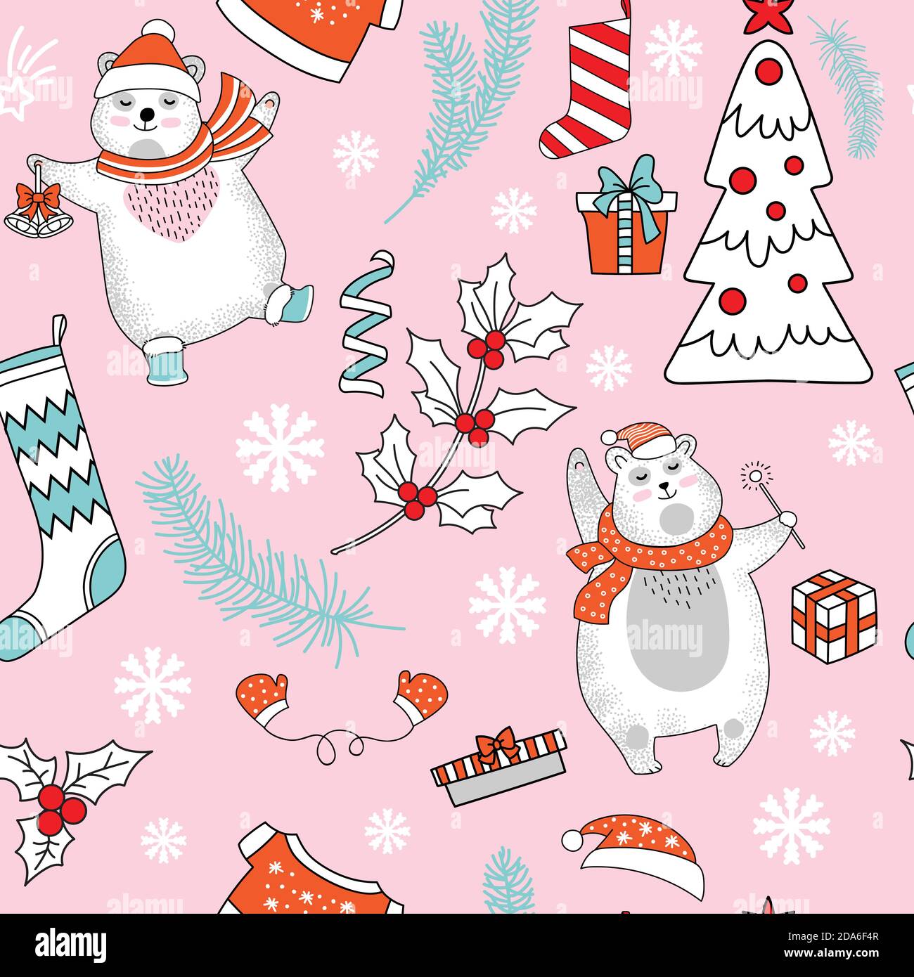 Seamless pattern vector Merry Christmas elements and bear Stock Vector