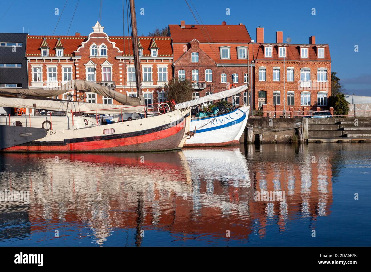 geography / travel, Germany, Mecklenburg-West Pomerania, Greifswald, old town habour in of the Hanseat, Additional-Rights-Clearance-Info-Not-Available Stock Photo