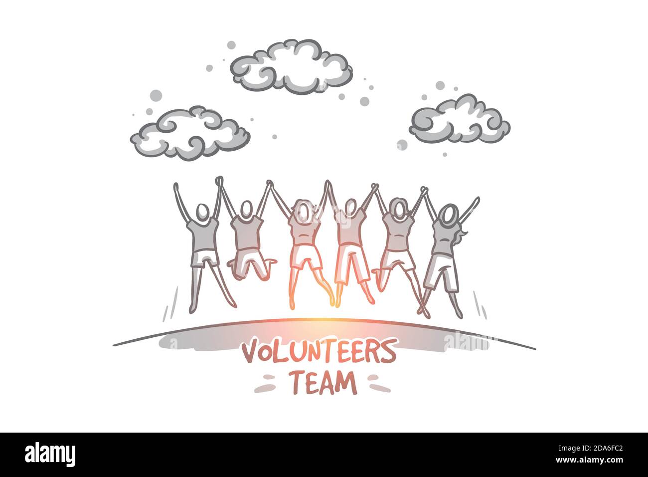 Volunteers team concept. Hand drawn isolated vector. Stock Vector