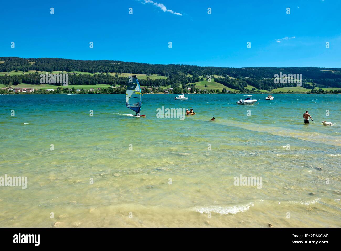 Switzerland, Vaud, Waadt, Vallée de Joux, Parc Jura vaudois, Lac de Joux, sport nautique, Wassersport, water sport Stock Photo
