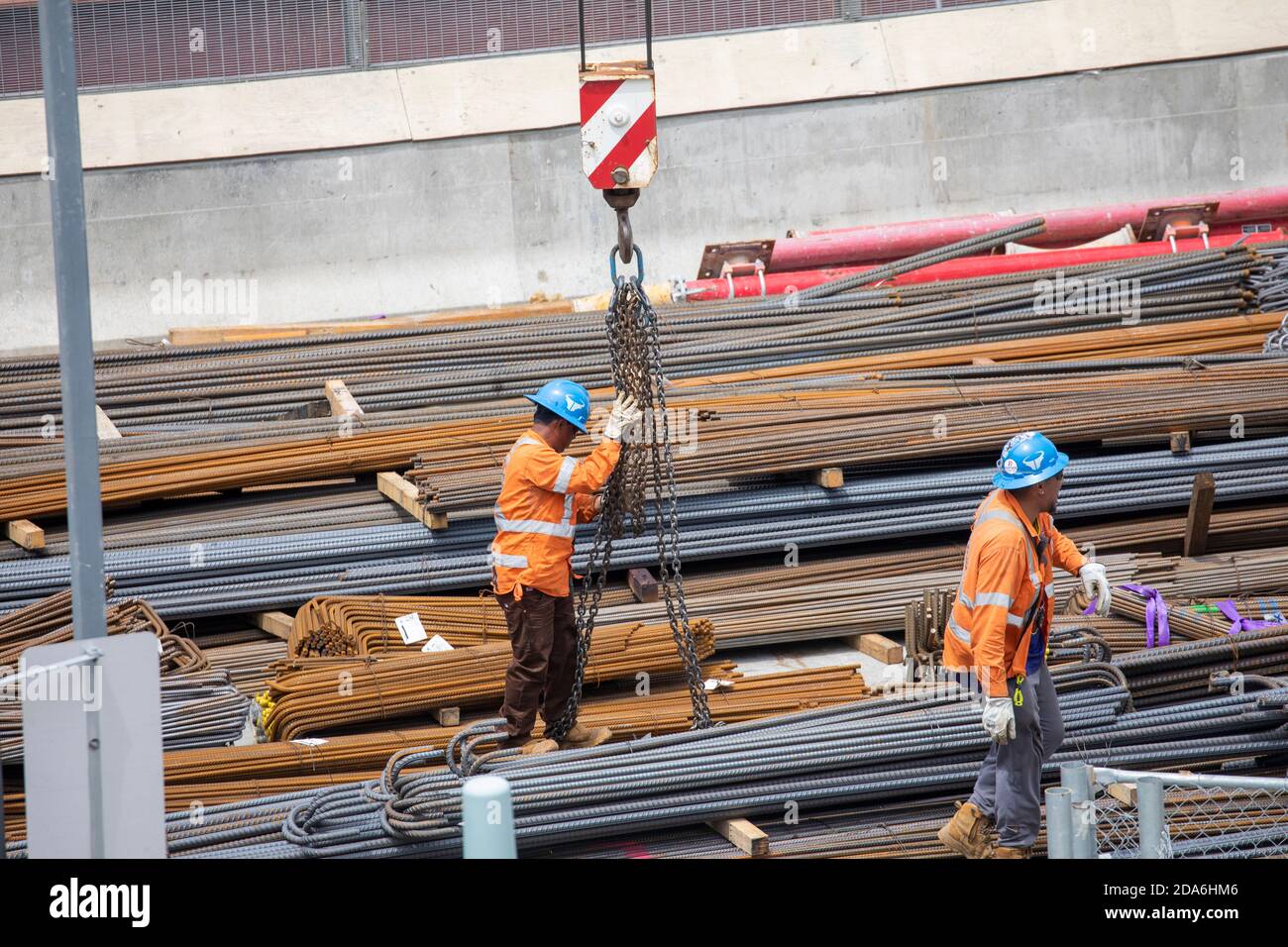 Steel reinforcement rebar being lifted by a crane on a Sydney