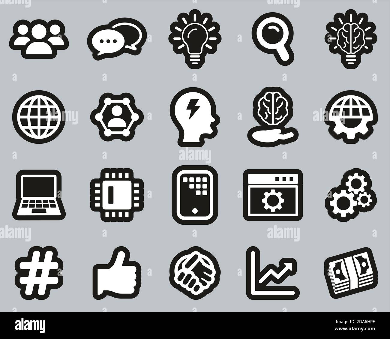 Research & Development Process Icons White On Black Sticker Set Big ...