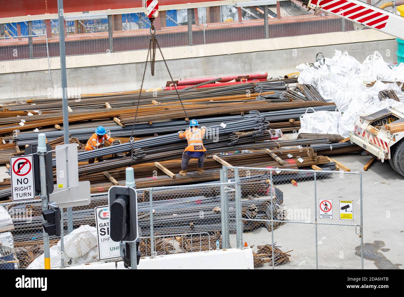 Steel reinforcement rebar being lifted by a crane on a Sydney