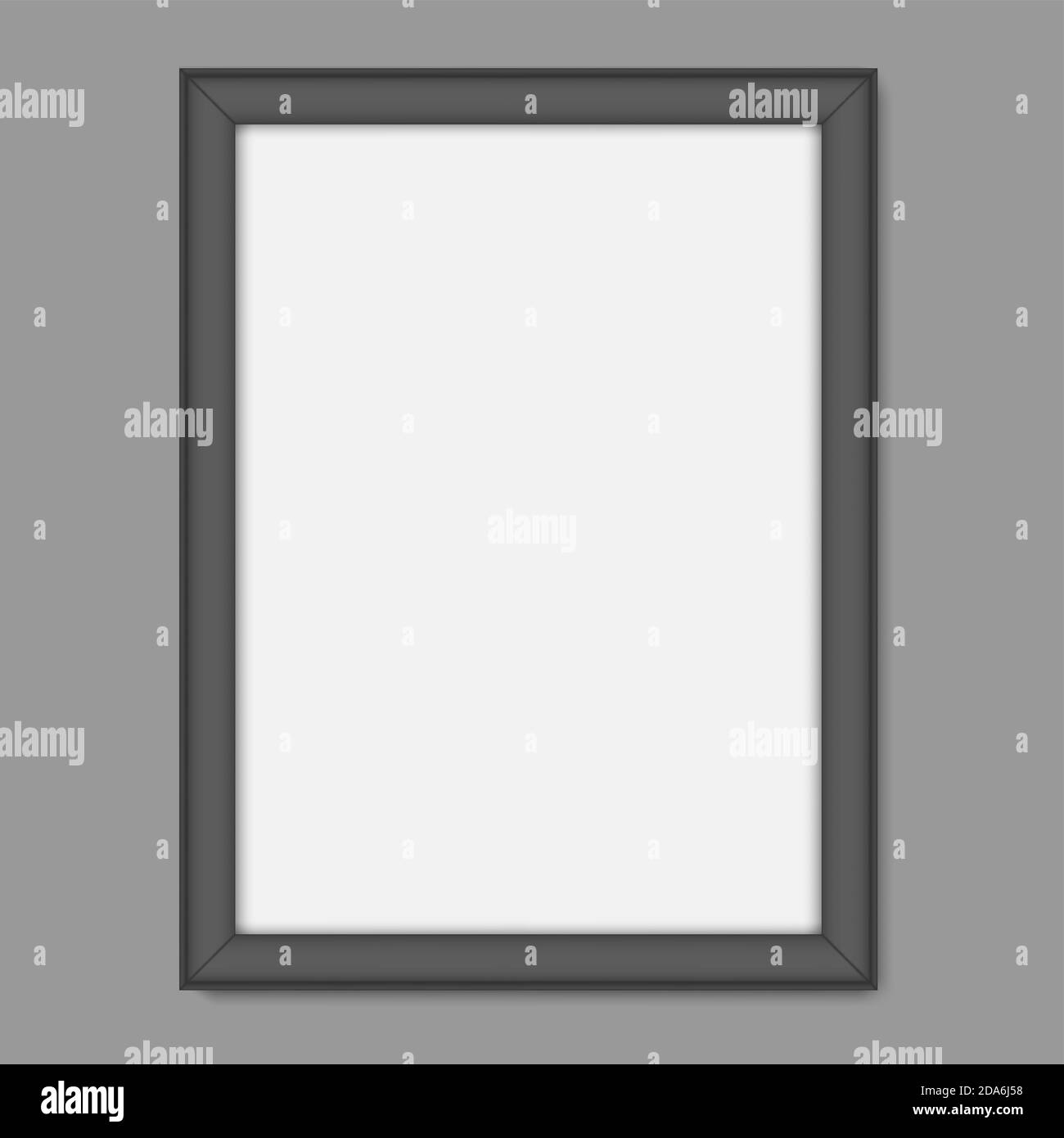 Blank black photo or picture frame on wall, realistic vector mockup