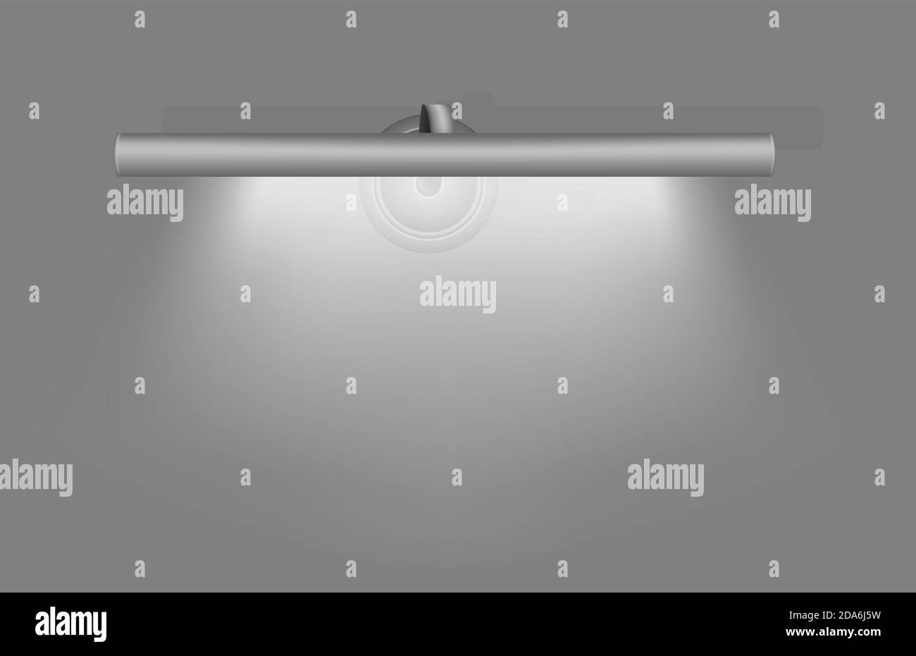 Horizontal wall light. Long tube over mirror lamp. Realistic vector