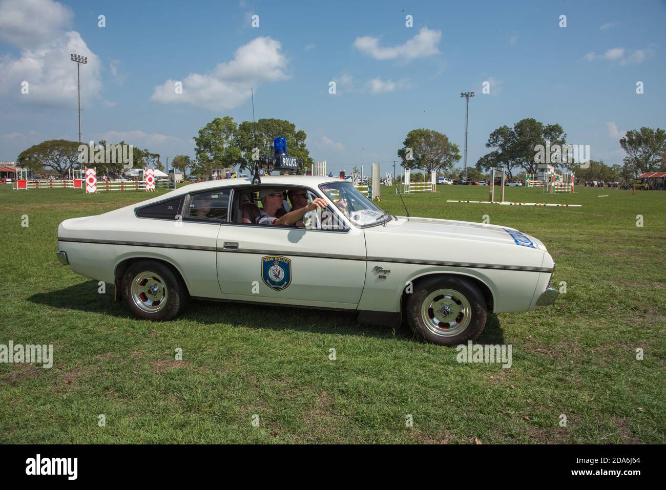 Darwin, NT, Australia-July 27,2018: Vintage car parade with old NSW Police Charger with blue lights at the Darwin Show in the NT of Australia Stock Photo