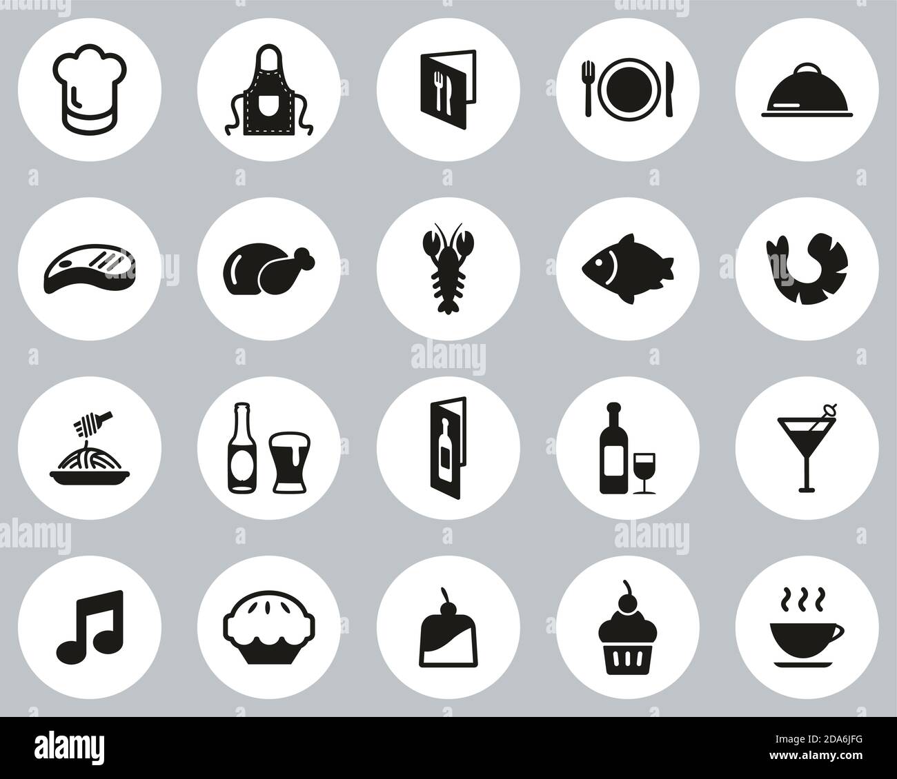 Restaurant Or Dinner Icons Black & White Flat Design Circle Set Big ...