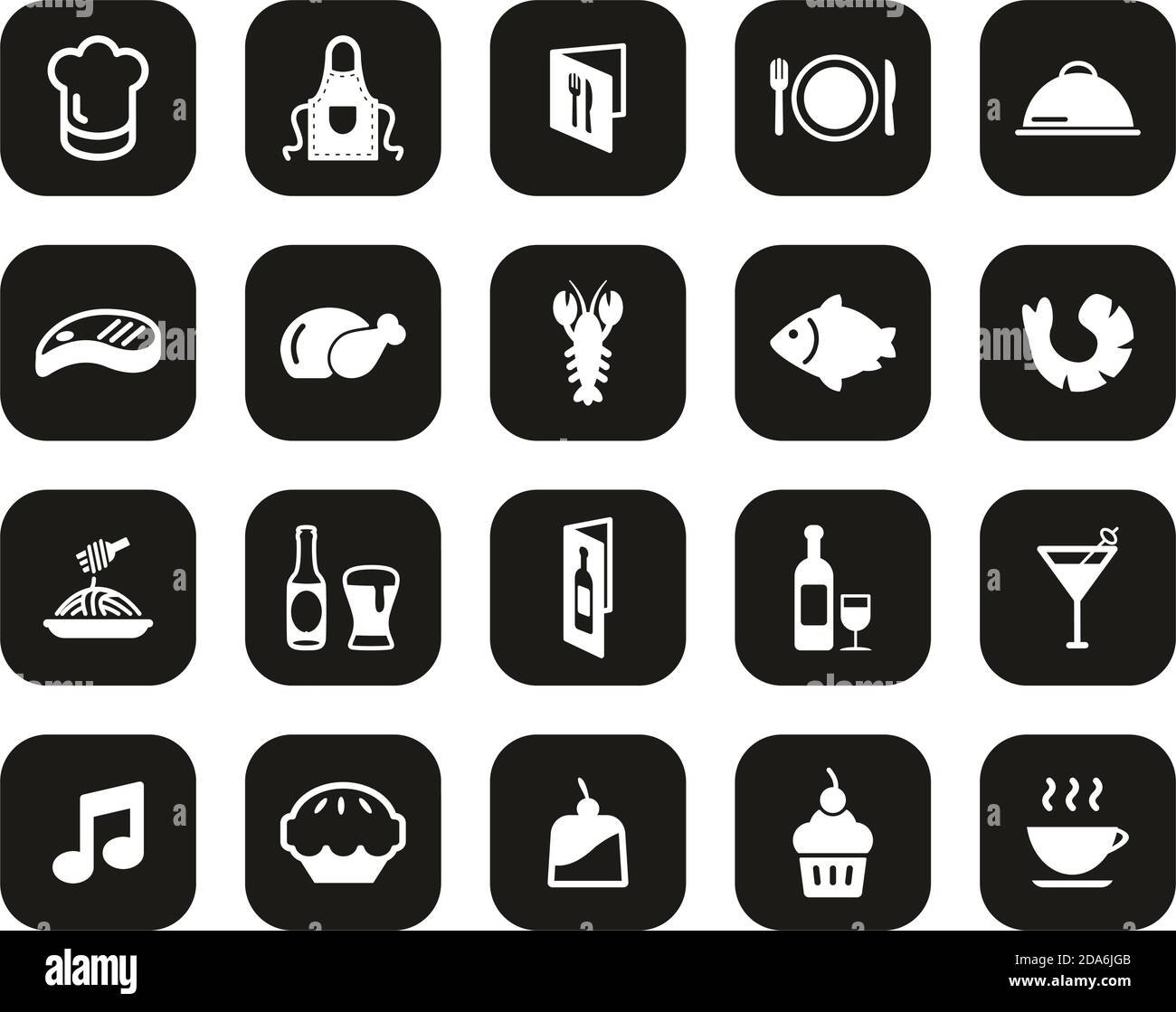 Restaurant Or Dinner Icons White On Black Flat Design Set Big Stock ...