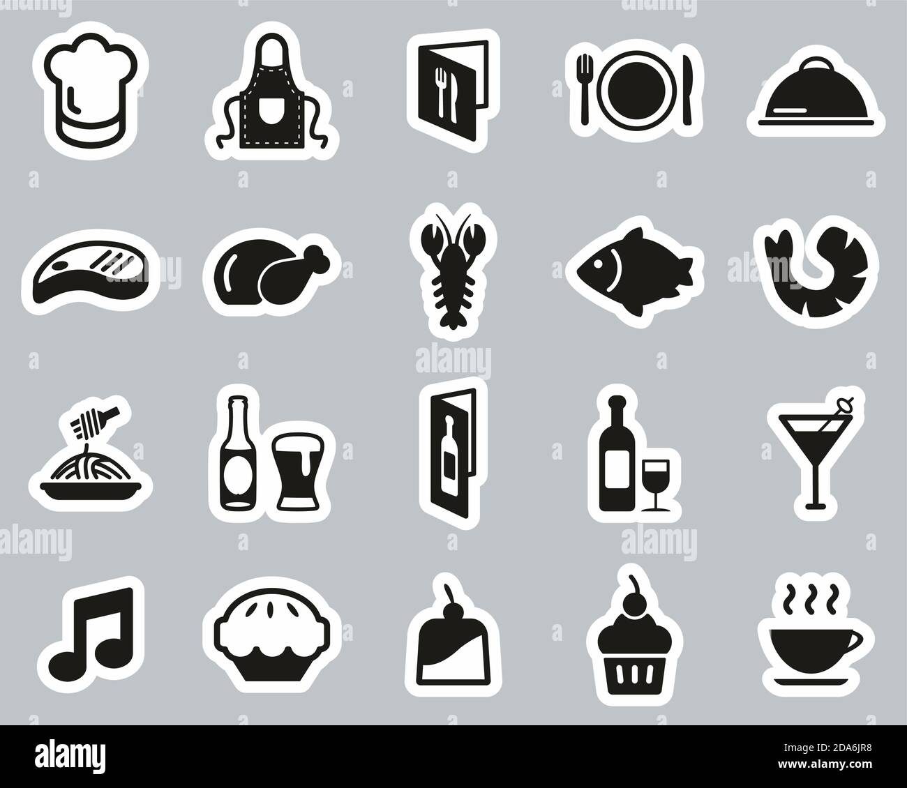 Restaurant Or Dinner Icons Black & White Sticker Set Big Stock Vector ...