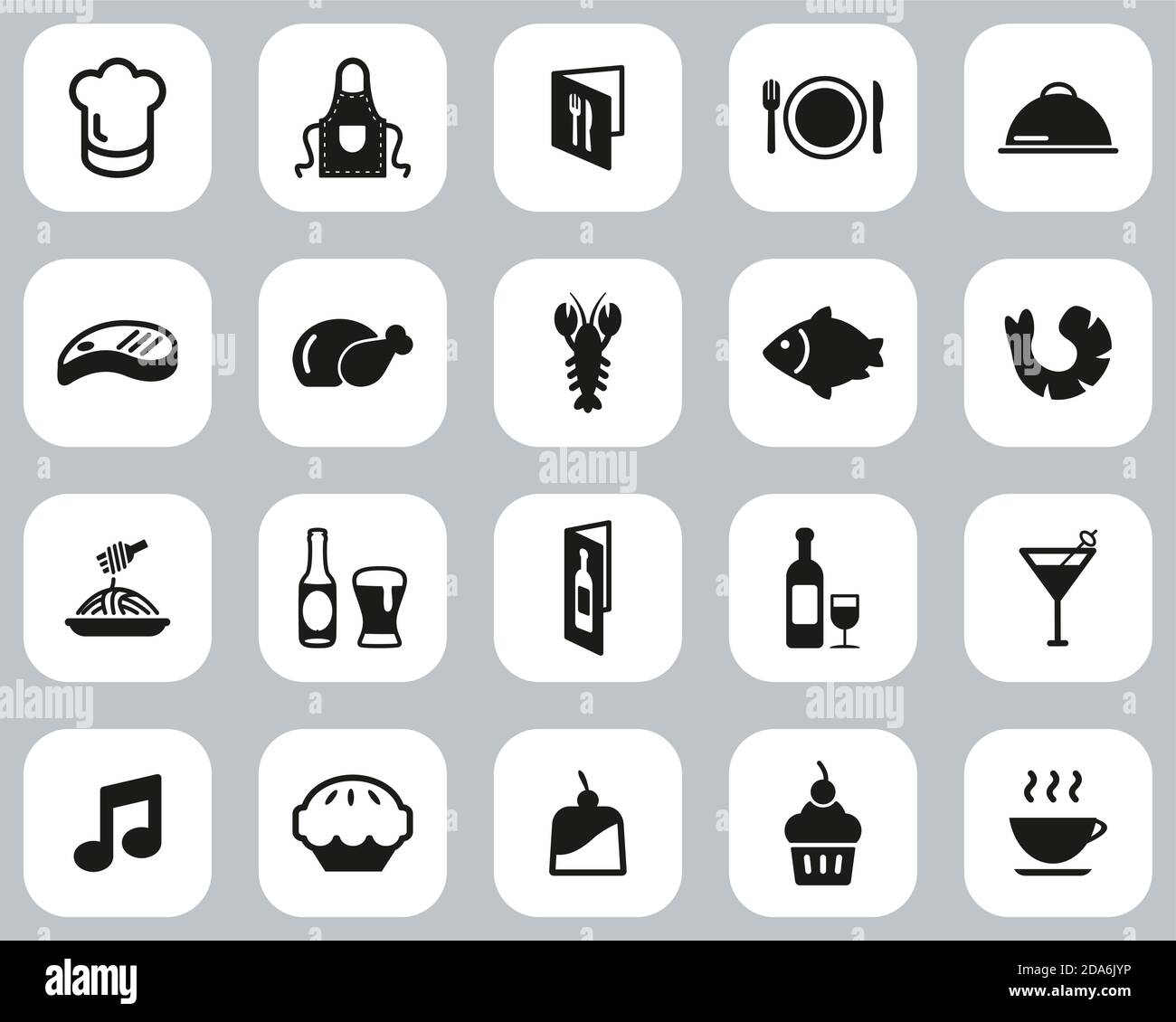 Restaurant Or Dinner Icons Black & White Flat Design Set Big Stock ...