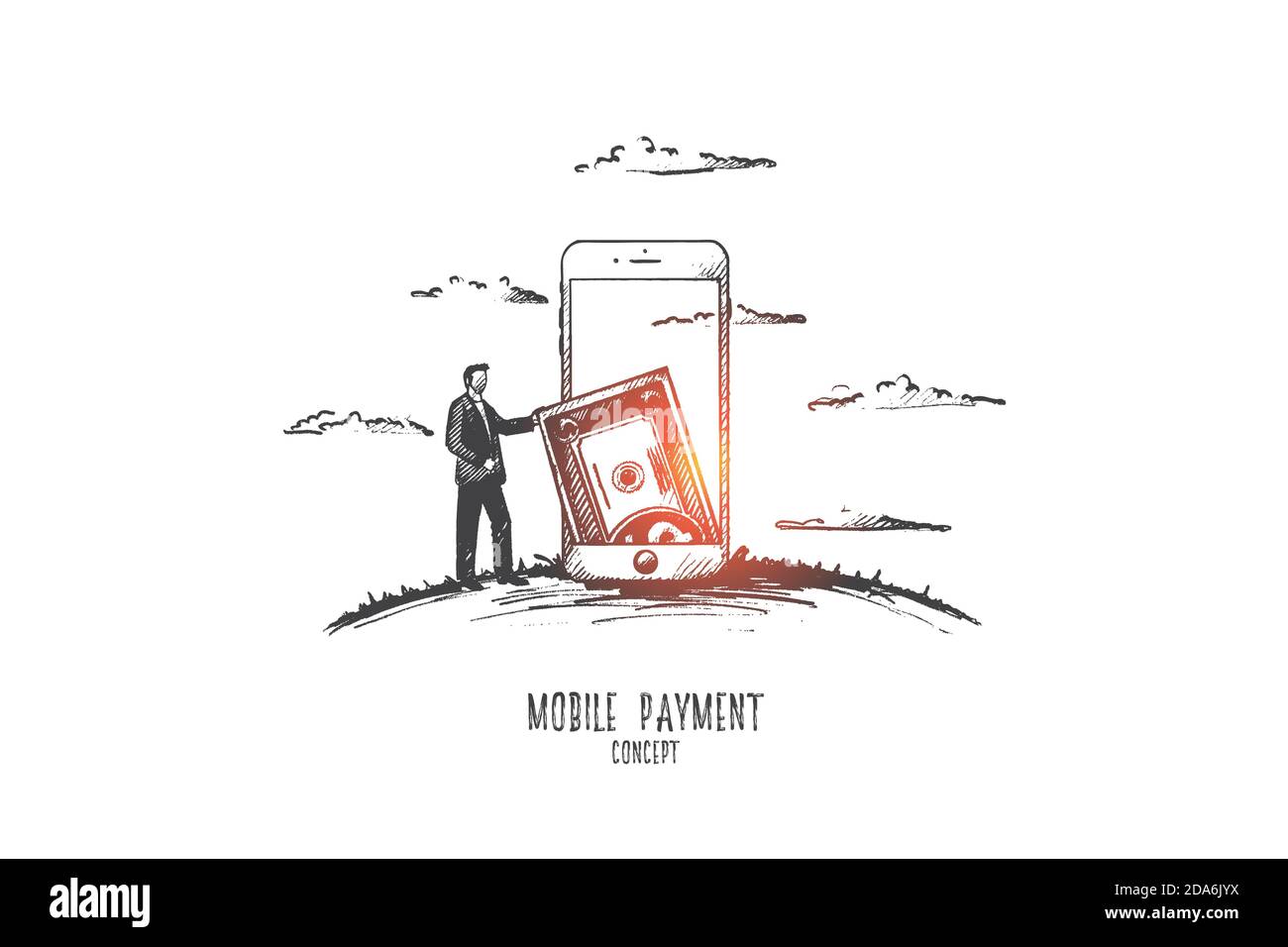 Mobile paymant concept. Hand drawn isolated vector. Stock Vector