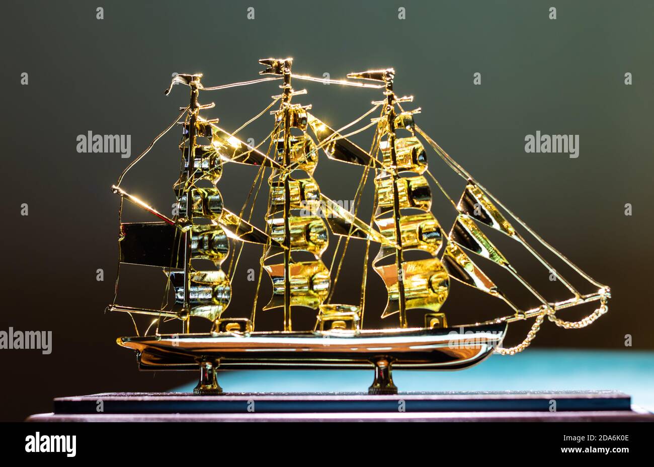 gilded model of a sailing ship Stock Photo