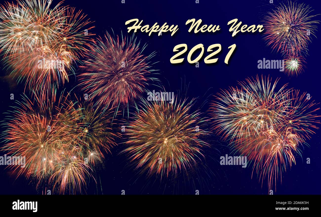 firework on sky with year date 2021 Stock Photo