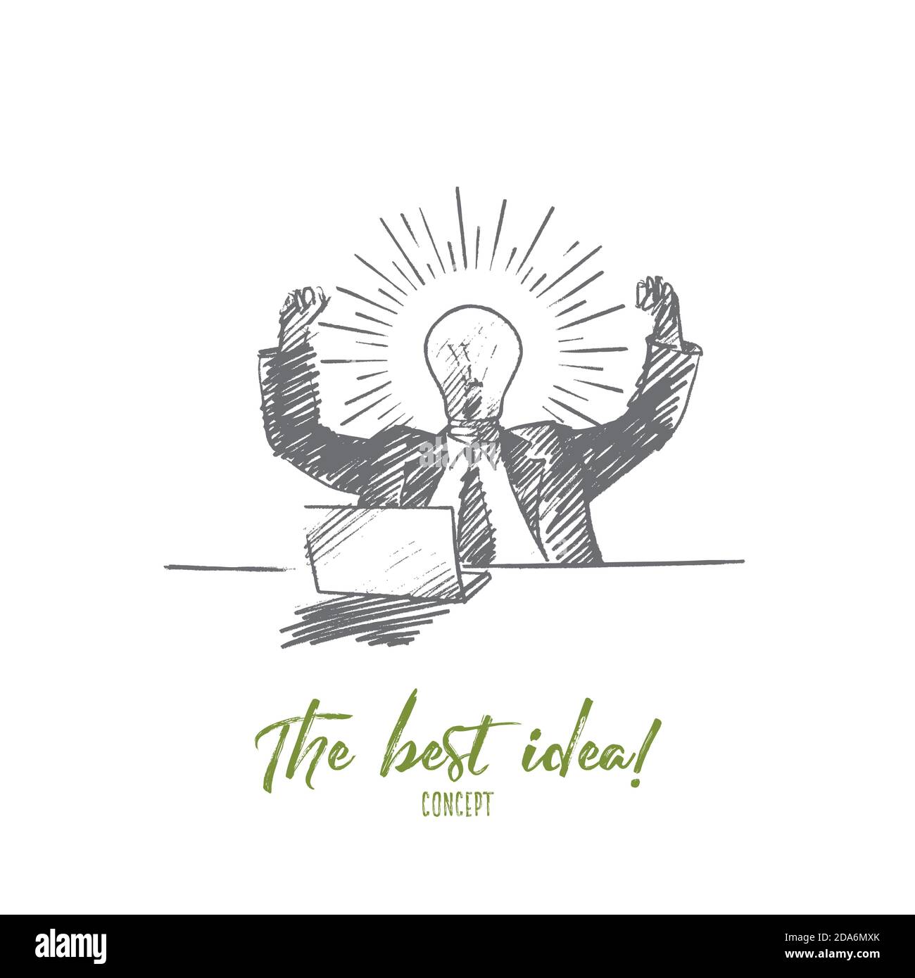 Hand drawn businessman getting great idea Stock Vector