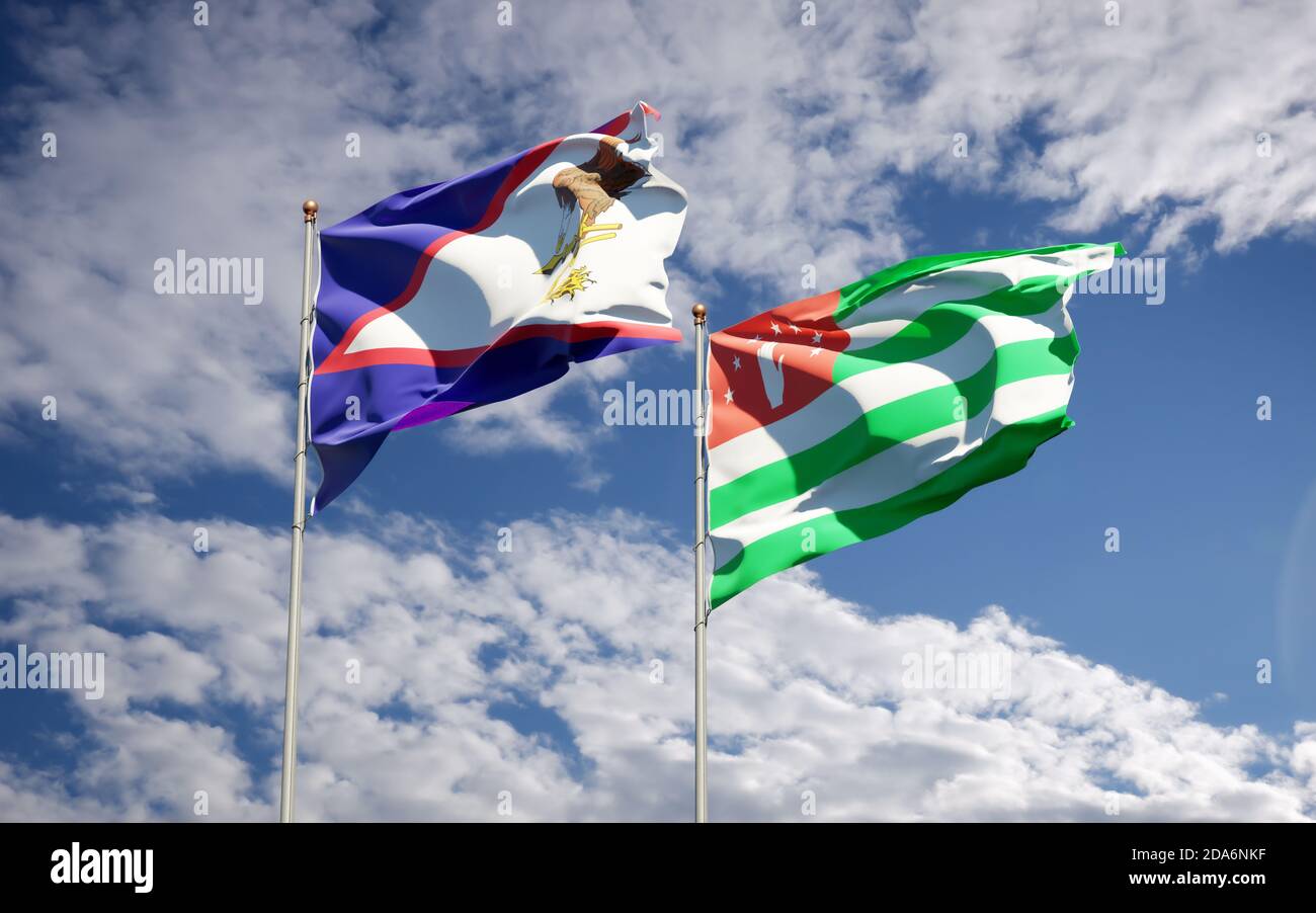 Beautiful national state flags of Abkhazia and American Samoa together ...