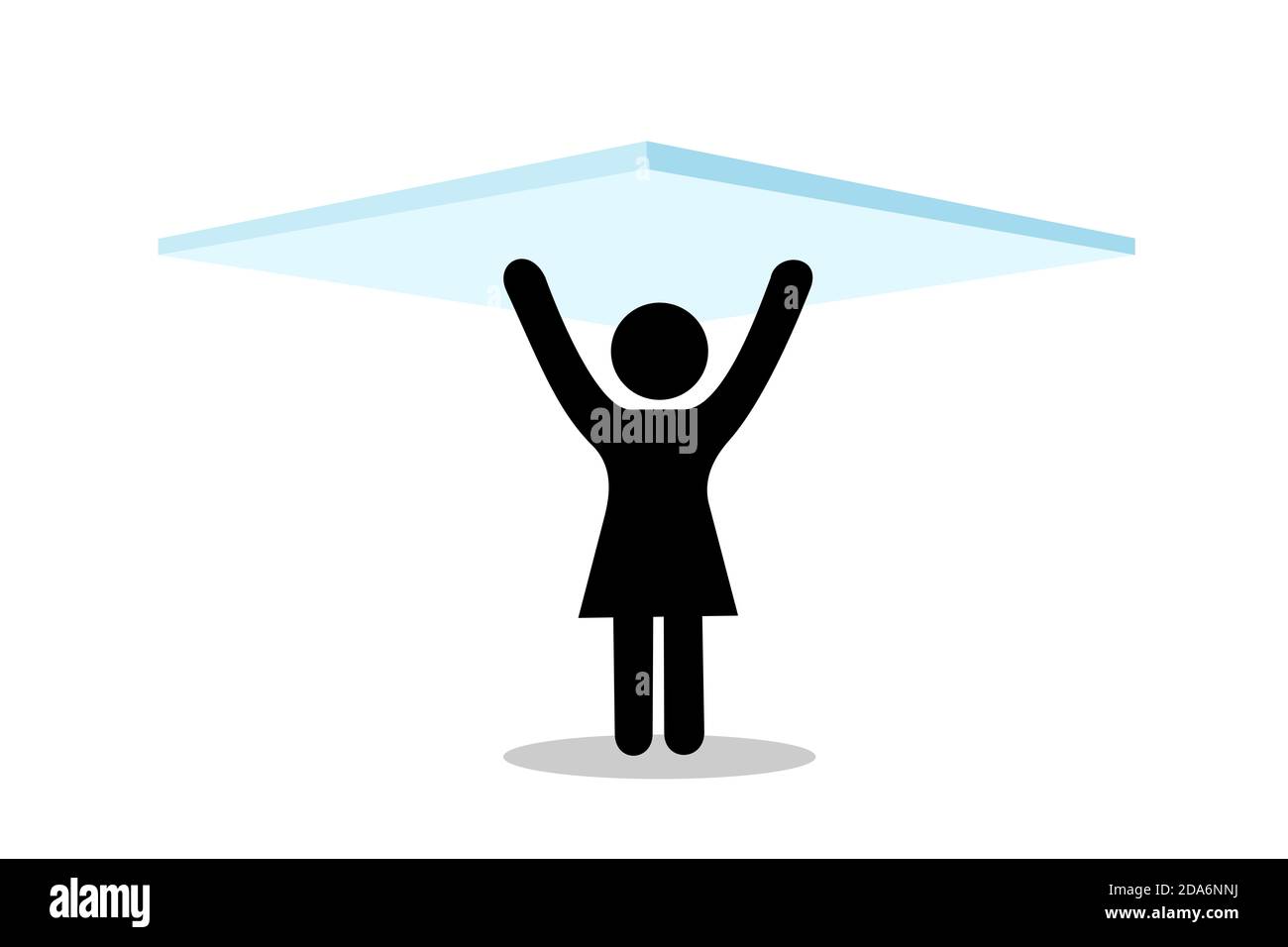 Glass ceiling - woman and femaile is under, bellow and underneath invisible barrier. Obstacle and limit based on gender and sex. Vector illustration i Stock Photo
